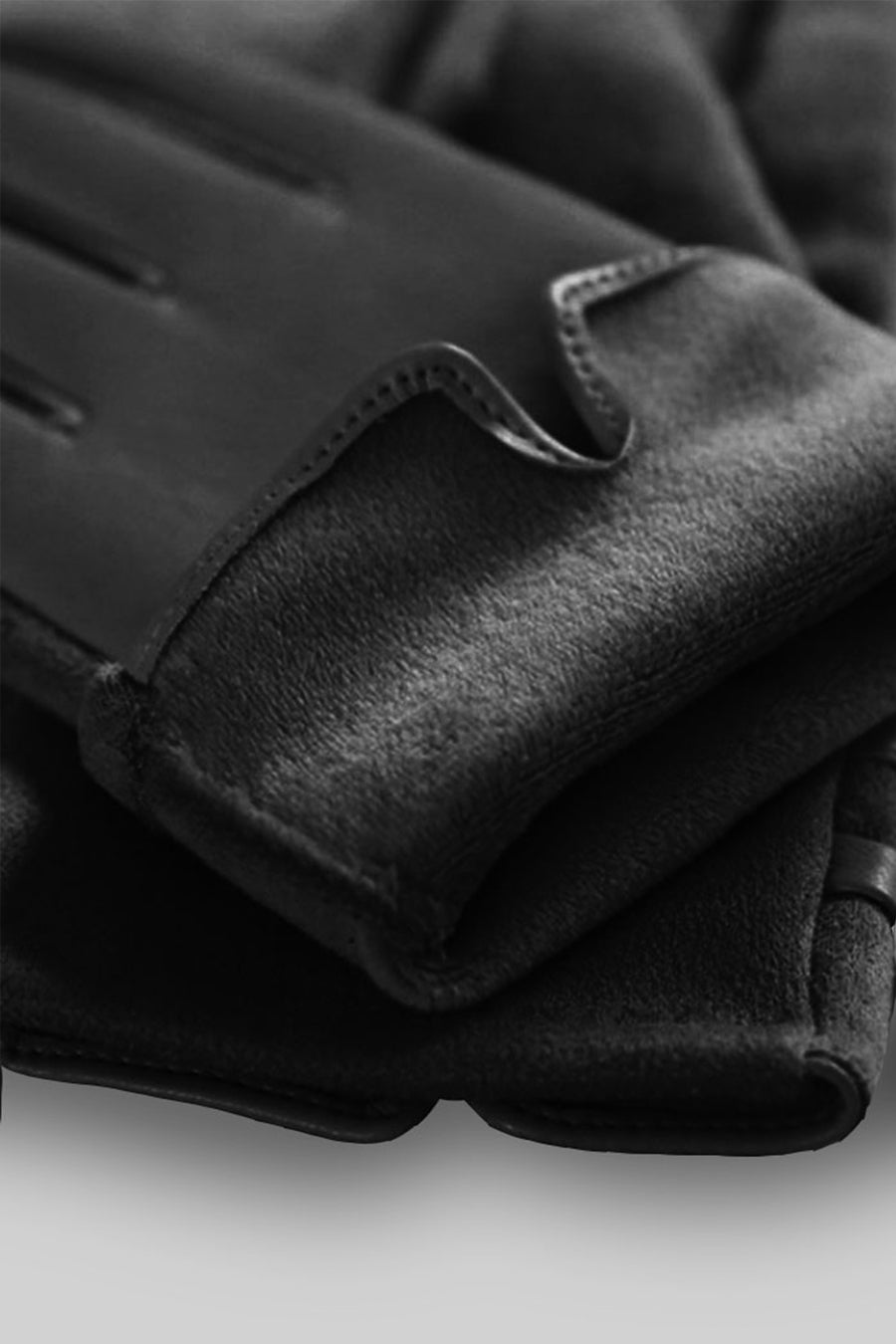 Vegan Leather and Faux Suede Gloves with Gold Buckle Detail – Black – view 4