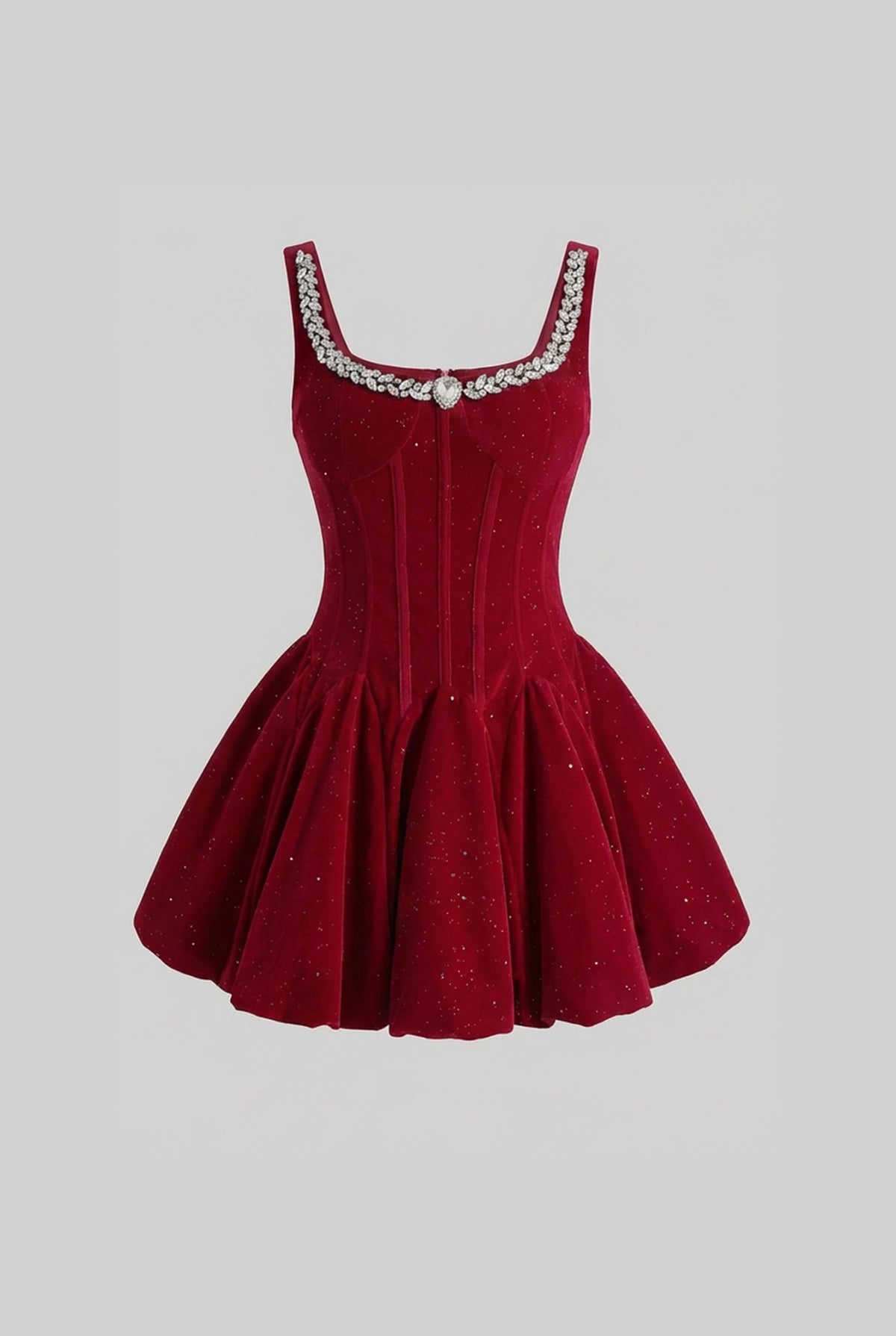 Velvet Corset Mini Dress with Crystal-Embellished Neckline – Burgundy – view 2