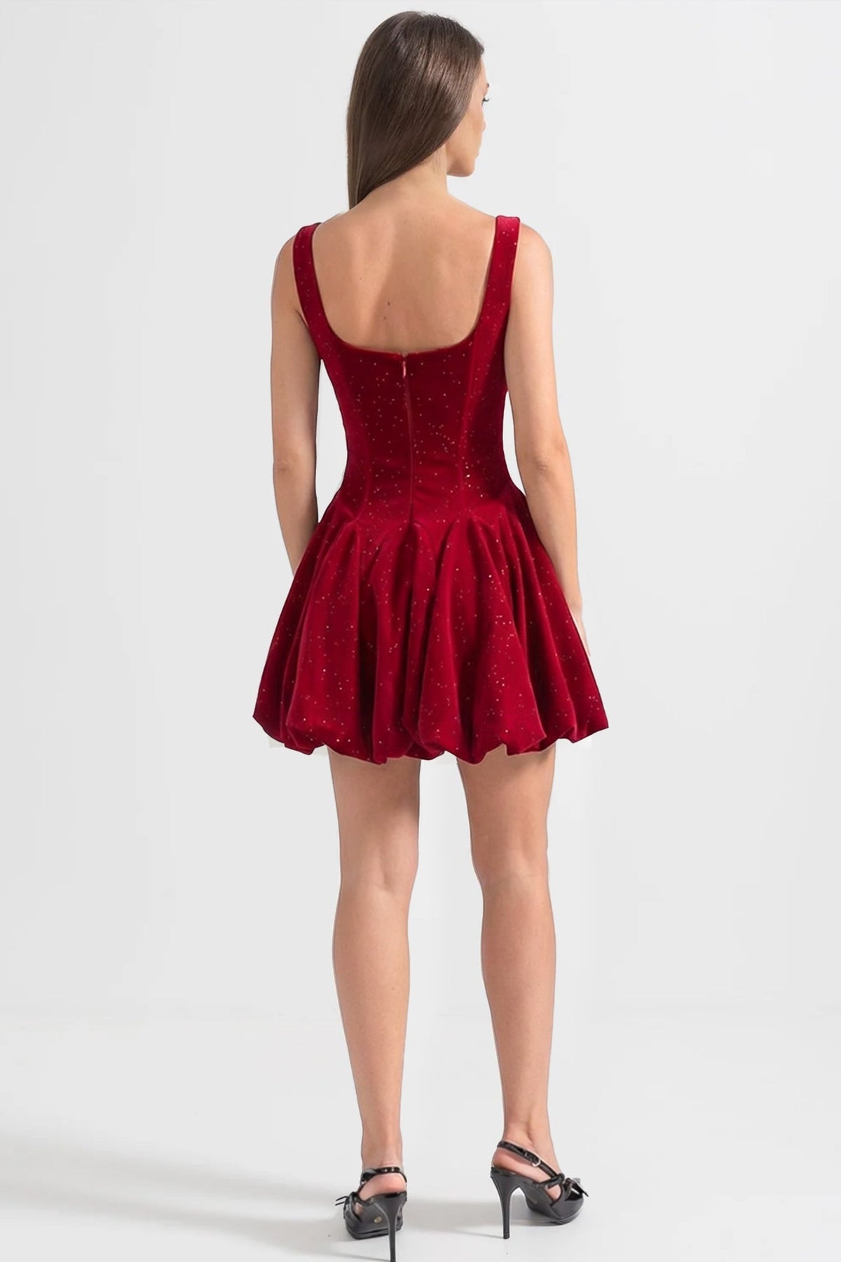 Velvet Corset Mini Dress with Crystal-Embellished Neckline – Burgundy – view 4
