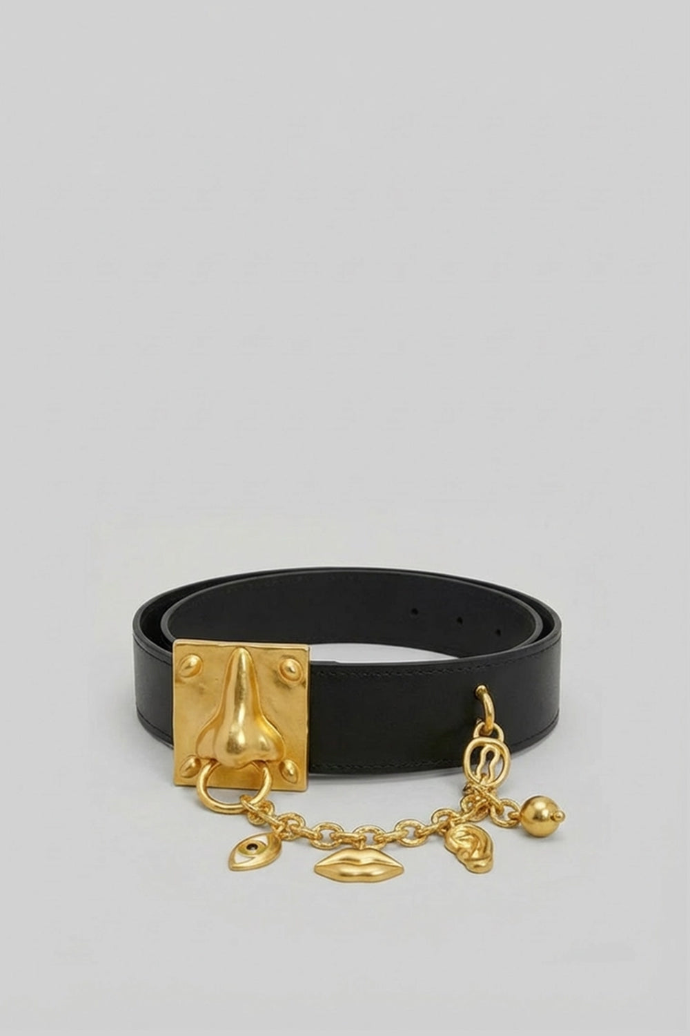 Wide Vegan Leather Belt with Gold Buckle and Charm Chain – Black