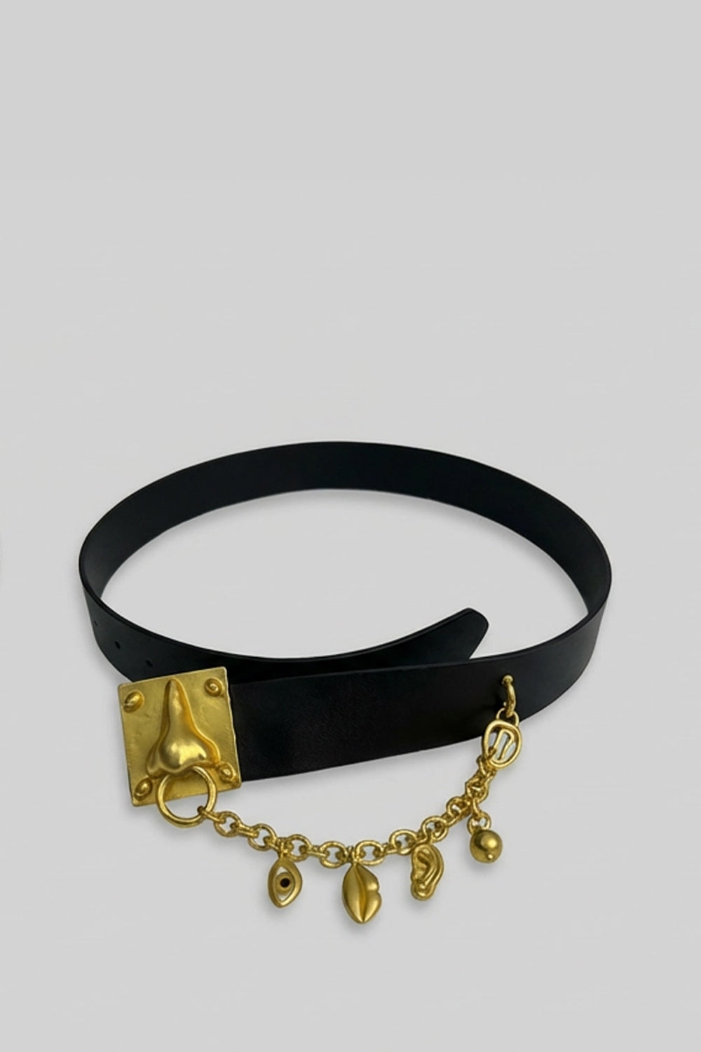 Wide Vegan Leather Belt with Gold Buckle and Charm Chain – Black – view 4