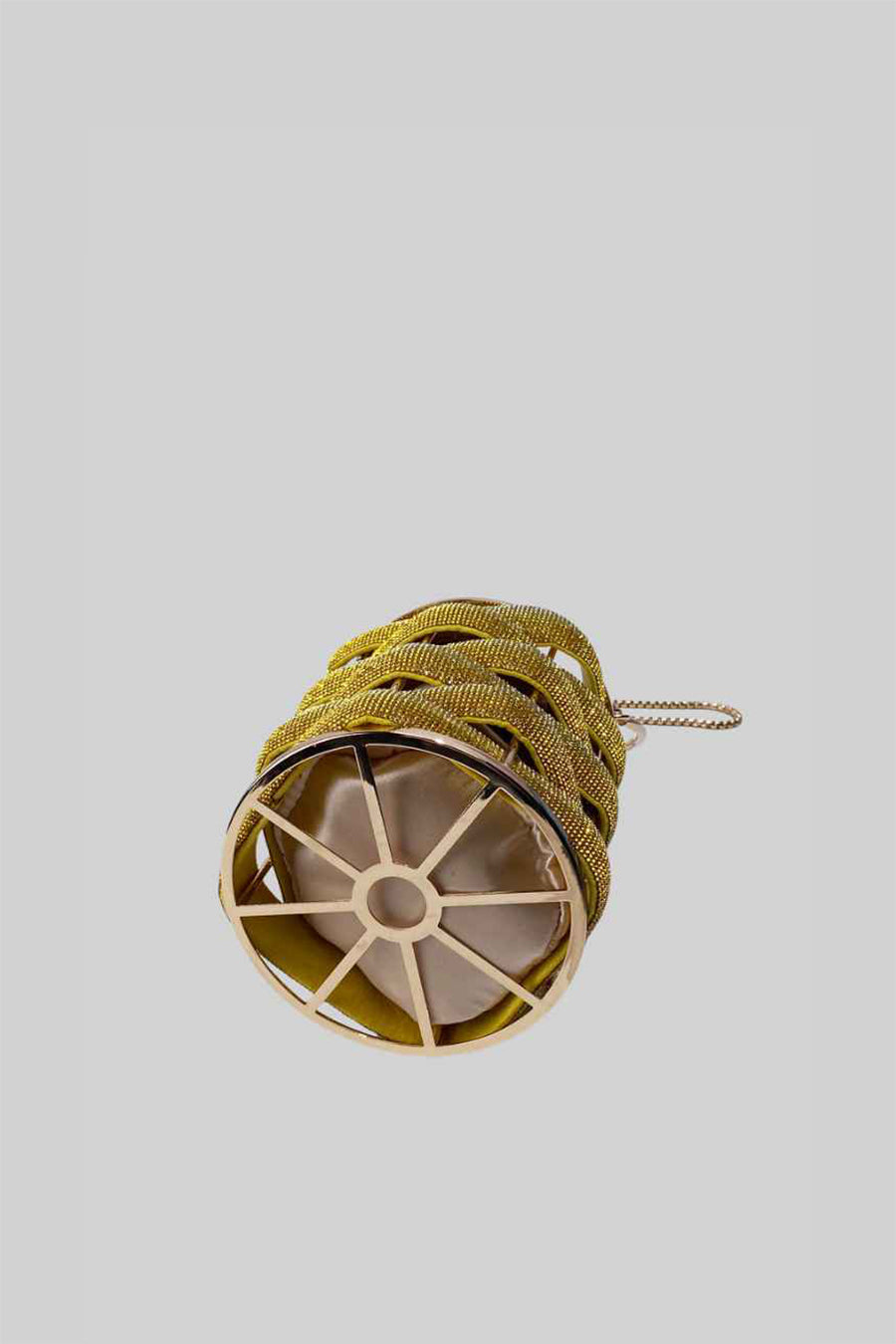 Beaded Mini Bucket Bag with Satin Drawstring Closure – Gold – view 8