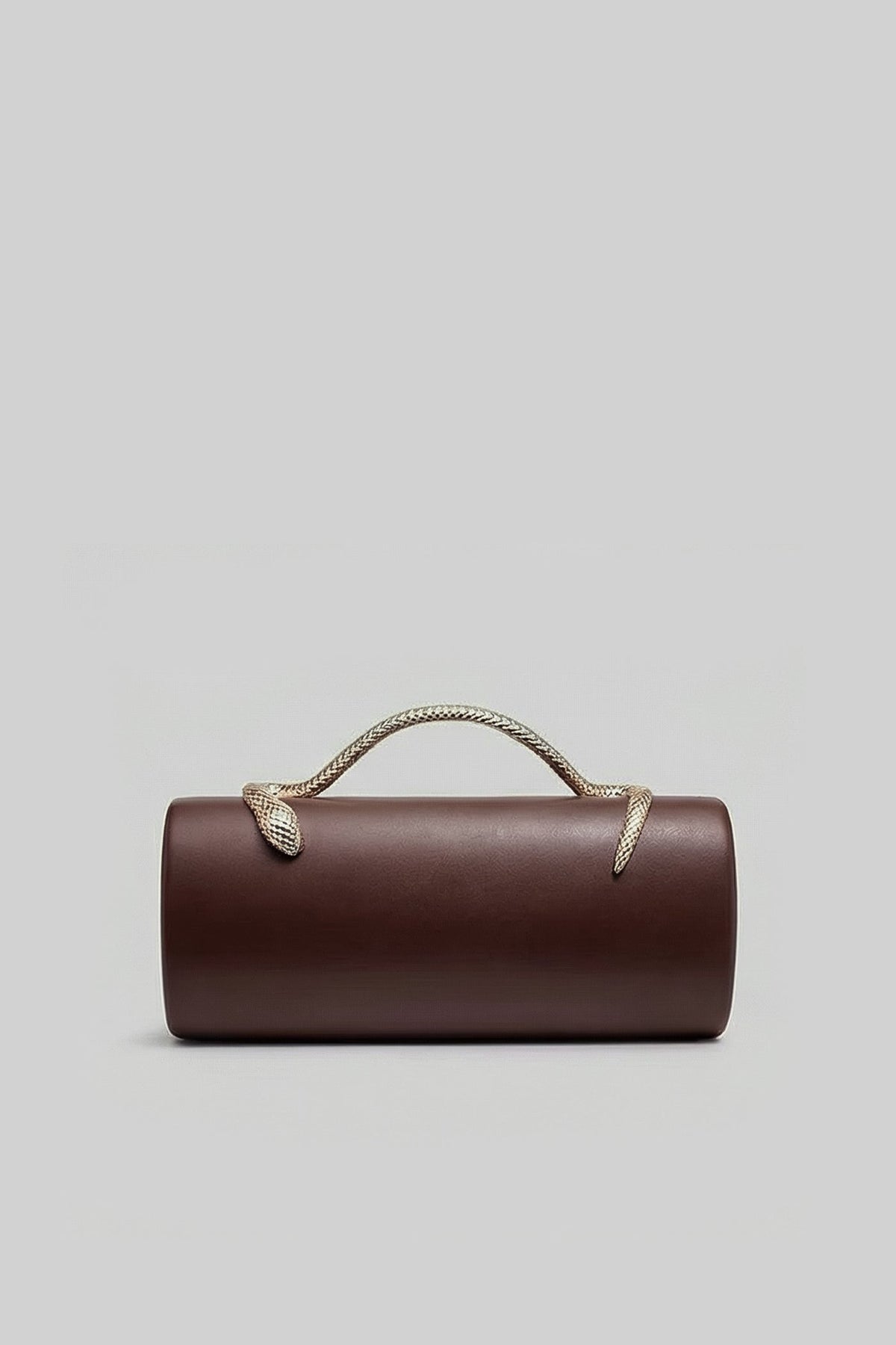 Structured Faux Leather Clutch with Snake Handle and Gold Chain – Brown – view 2