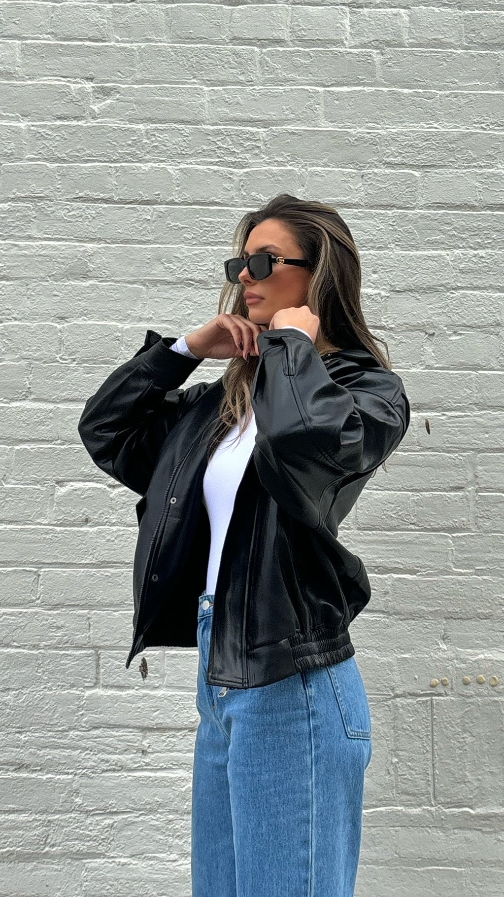 Kenny Oversized Vegan Leather Bomber Jacket – Jet Black
