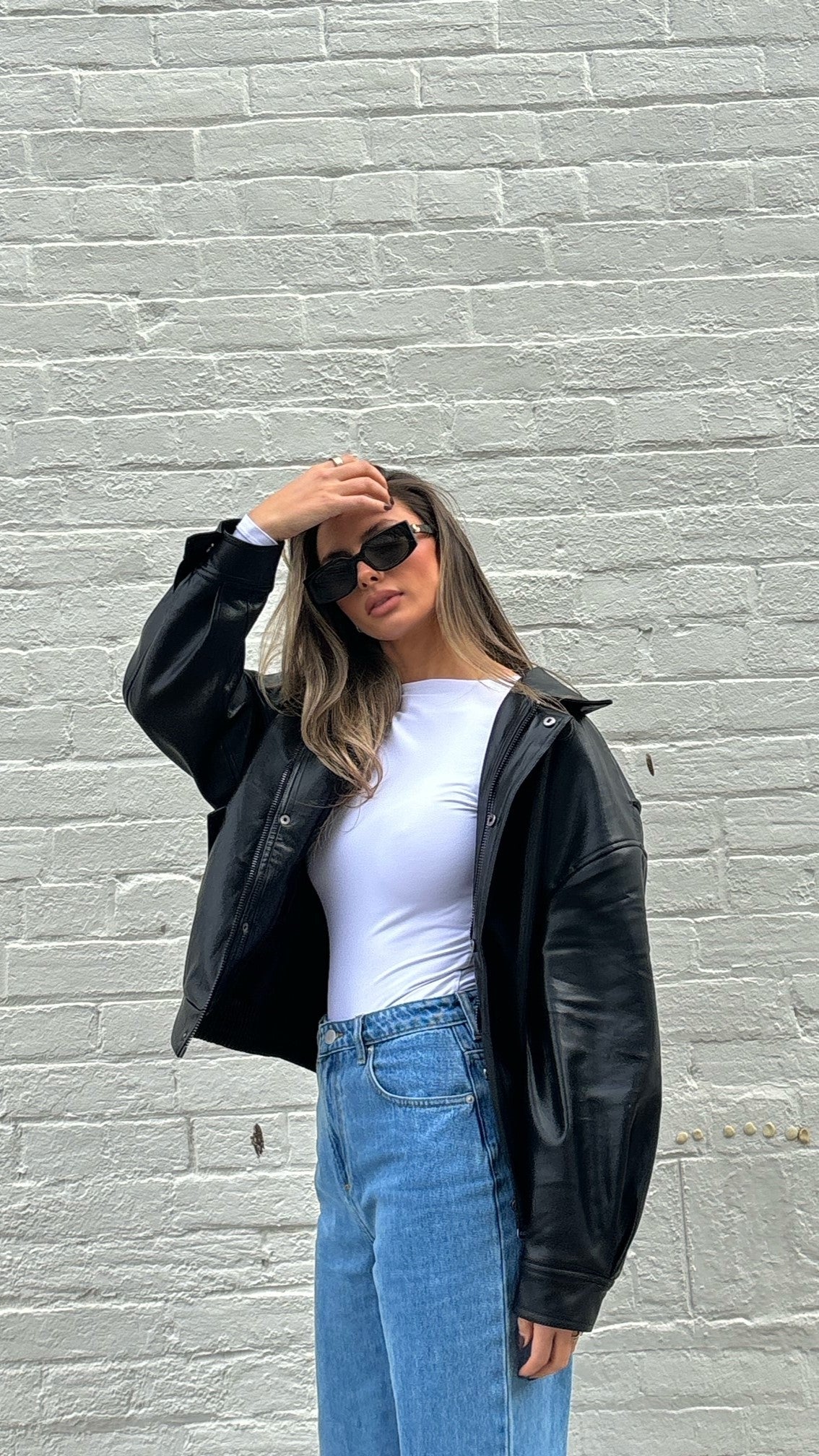 Kenny Oversized Vegan Leather Bomber Jacket – Jet Black