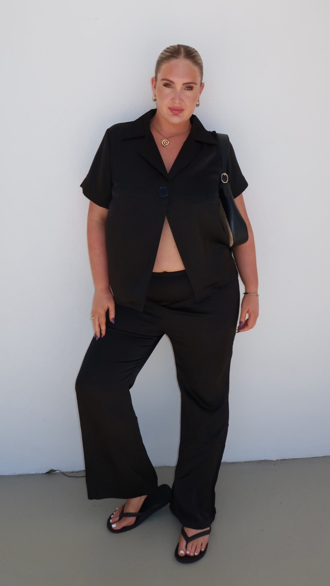 Imogen Polo Collar Boxy Oversized Short Sleeve Shirt – Black – view 14