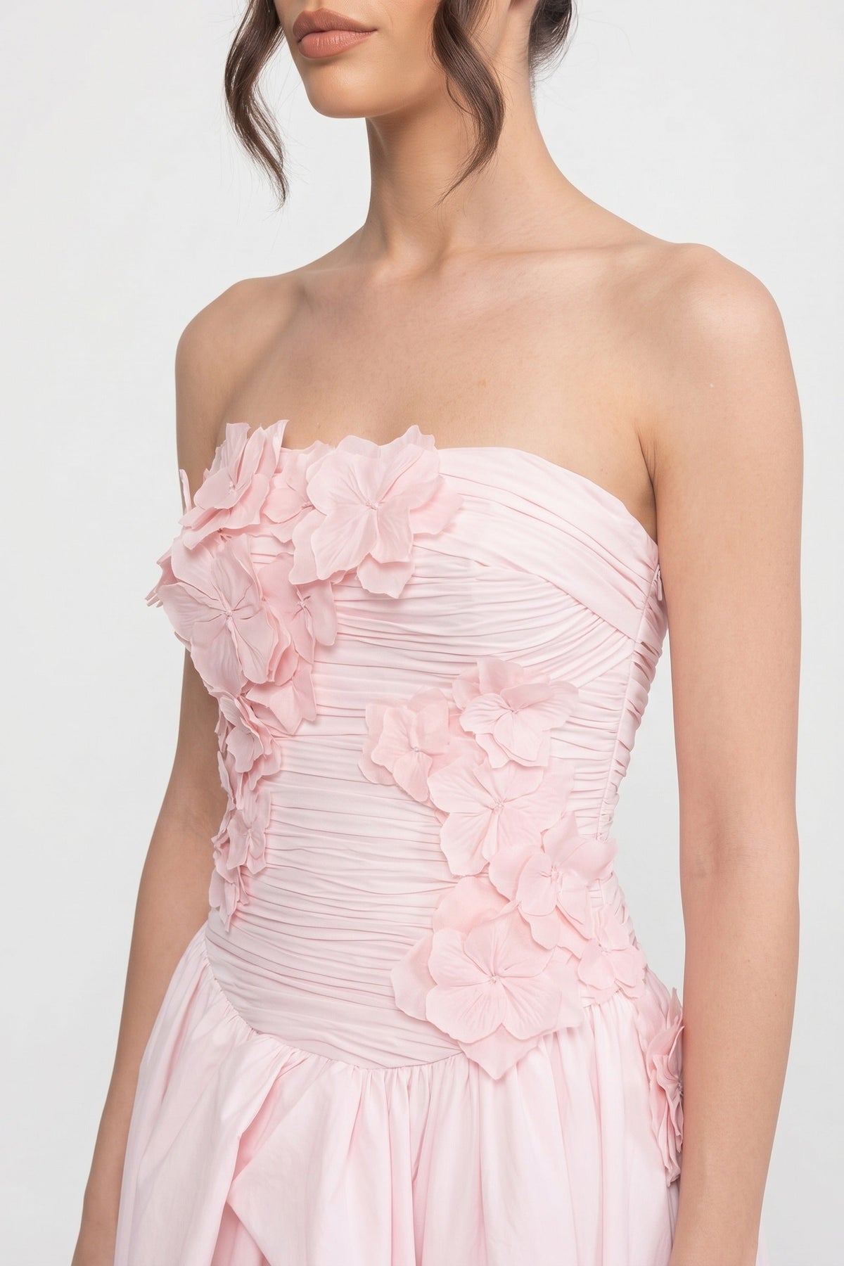 Strapless Sweetheart Ballgown with 3D Floral Bodice – Pink – view 9