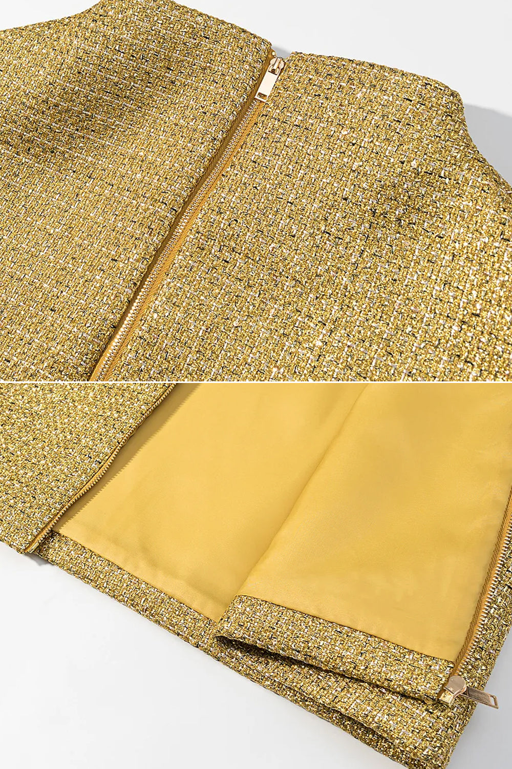 Cropped Metallic Woven Cape with Round Neck – Gold – view 9
