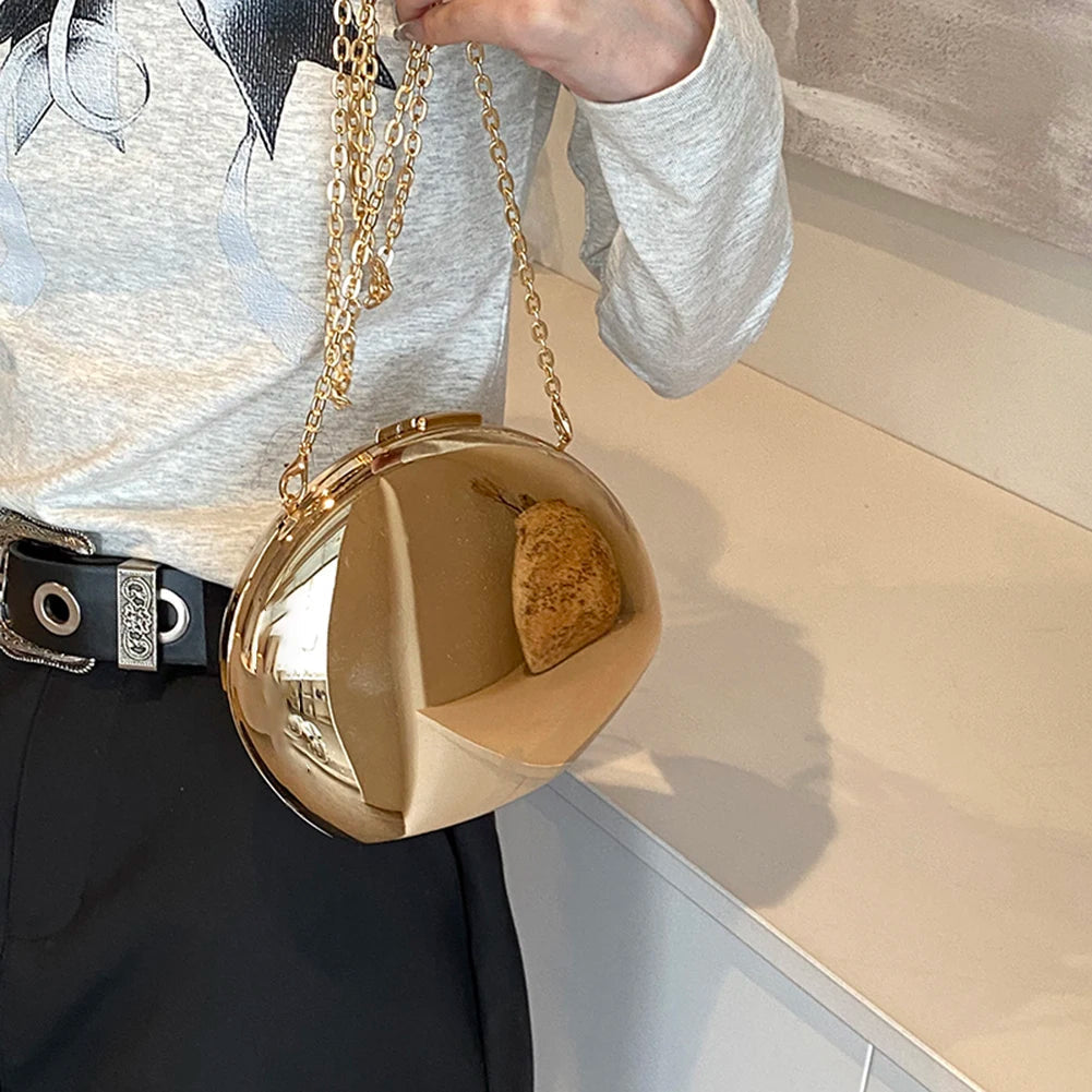 Celeste Shell-Shaped Metallic Acrylic Evening Clutch with Chain