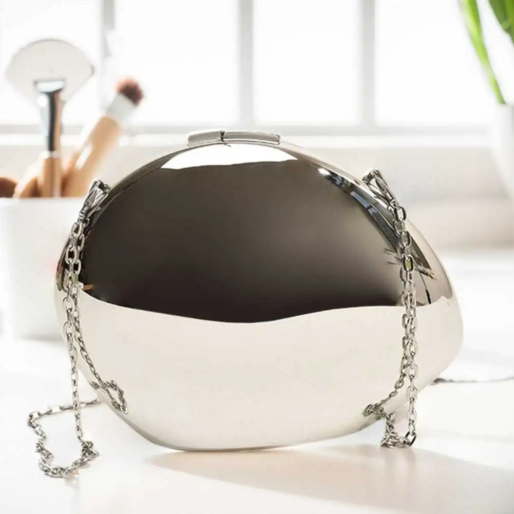 Celeste Shell-Shaped Metallic Acrylic Evening Clutch with Chain – view 10