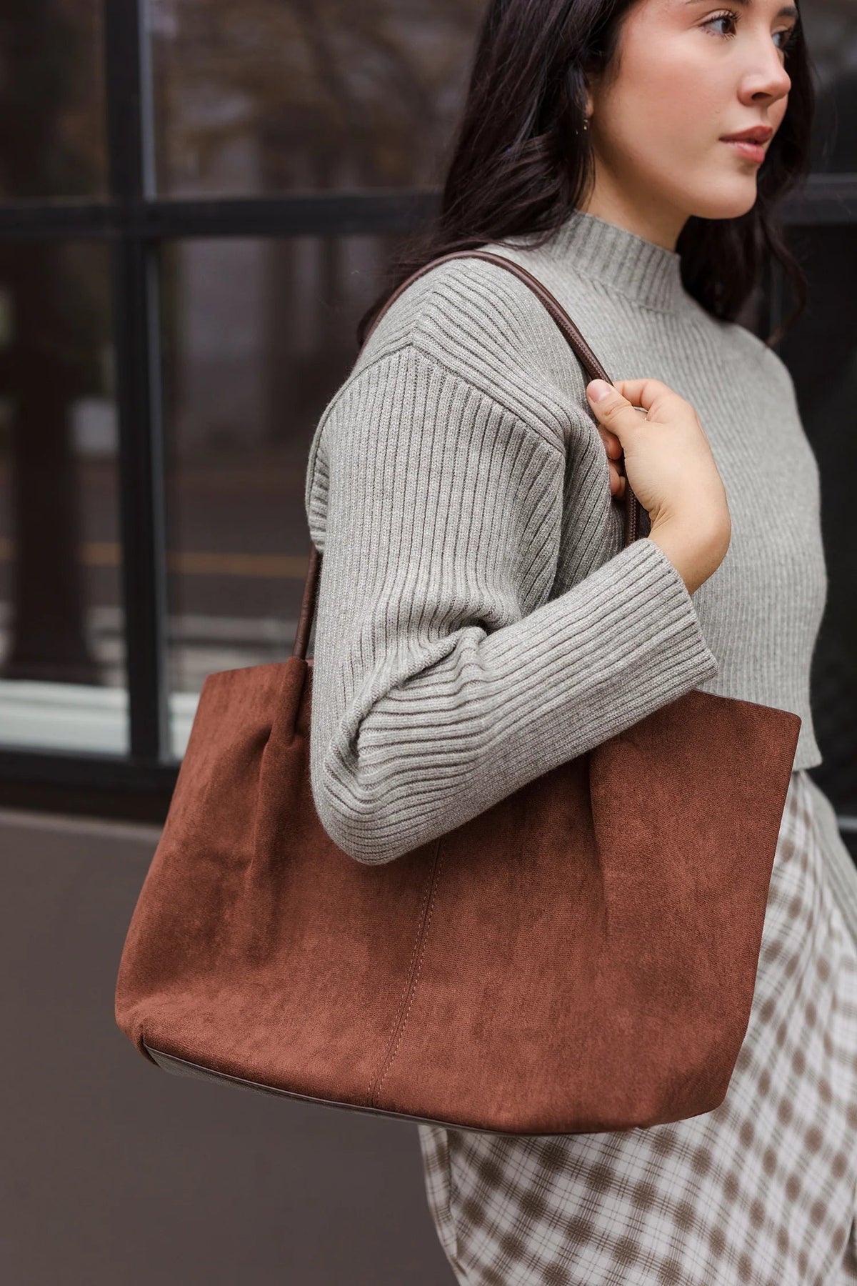 Cheska Retro Faux Suede Tote Bag with Matching Pouch – view 6