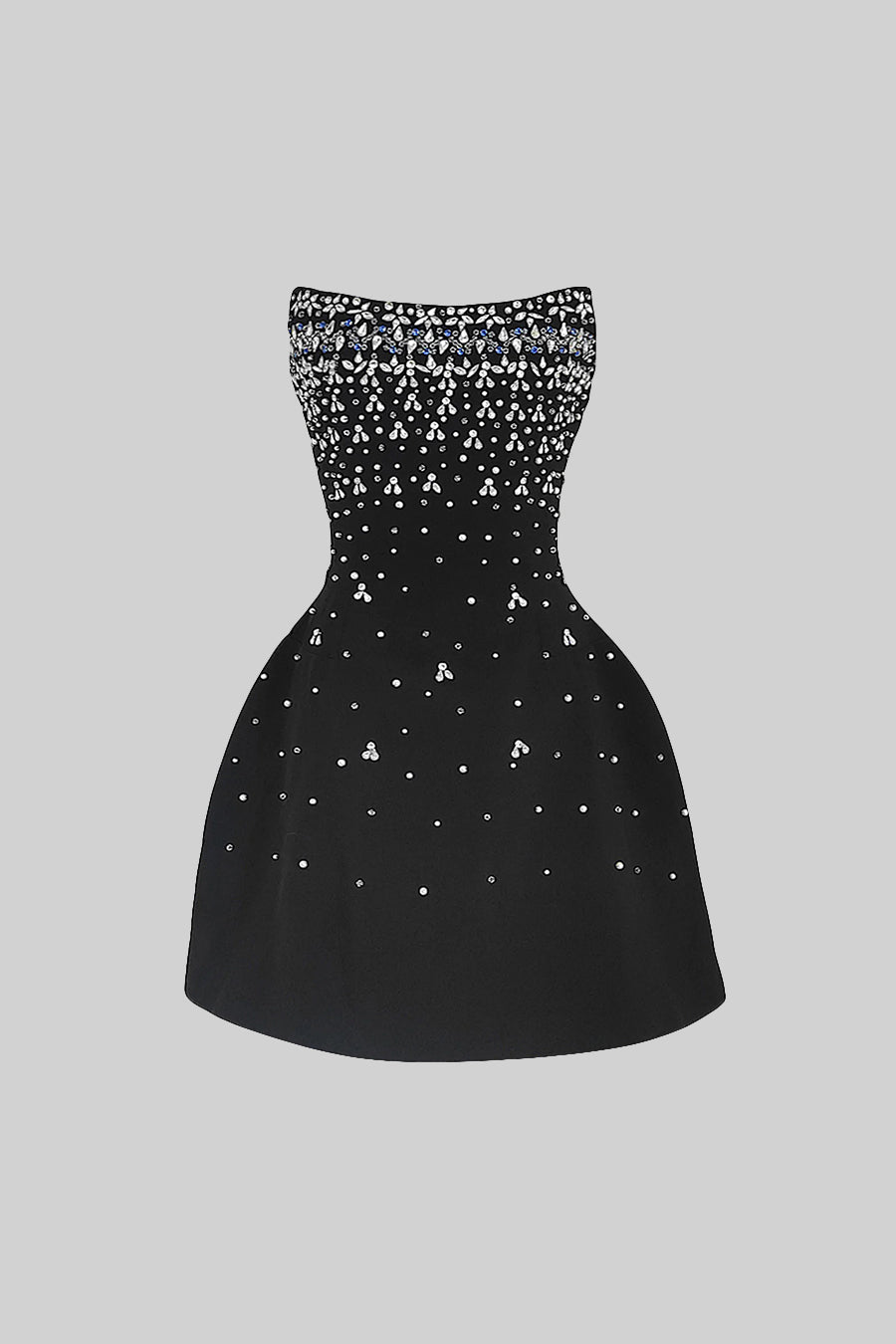 Strapless Crystal Embellished Fitted Mini Dress – Black