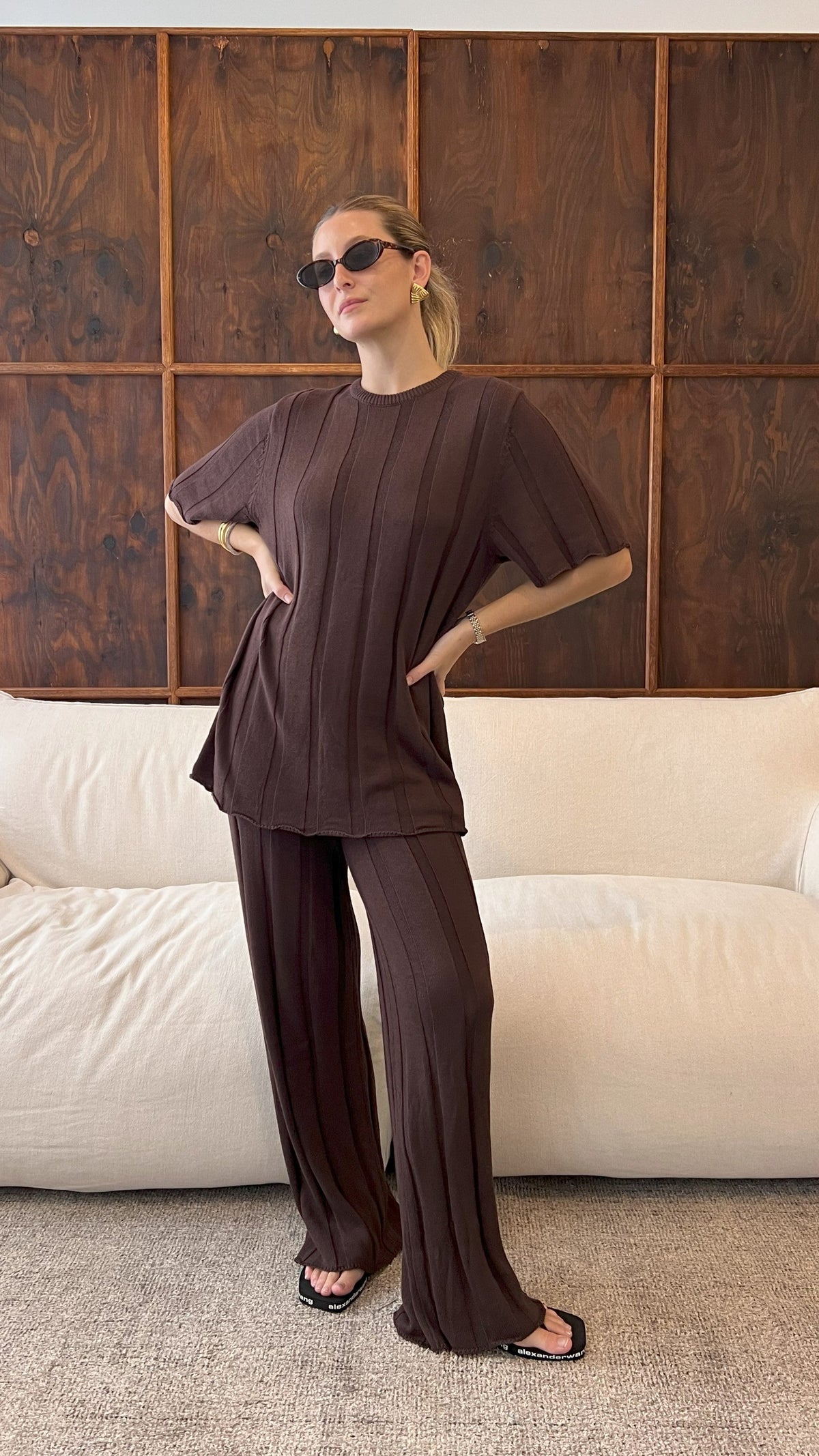 Bayu Relaxed Fit Longline Ribbed Knit Top – Brown – view 7