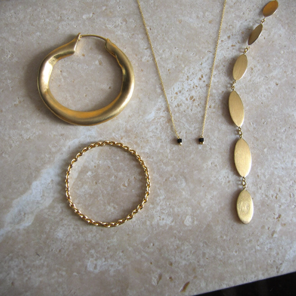 Gold-tone earrings, necklace and bracelet