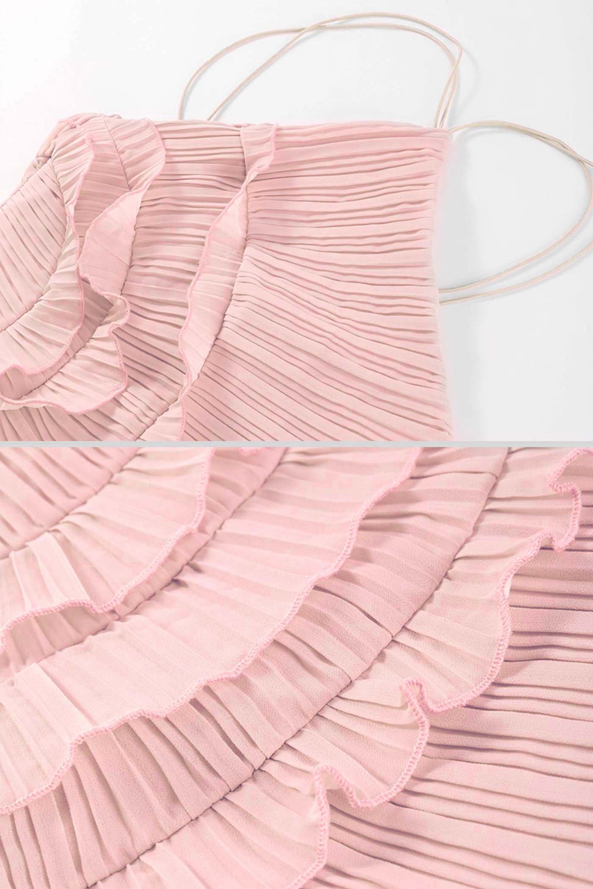 Accordion Pleated Halter Midi Dress with Cascading Ruffles – Pink – view 11