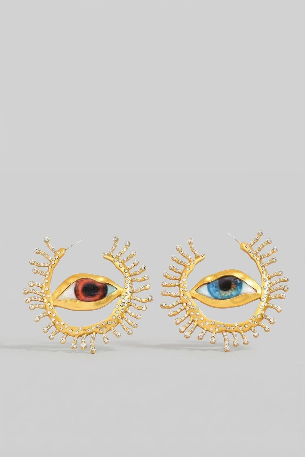 Statement Eye Stud Earrings with Crystal Ray Details – Gold – view 4