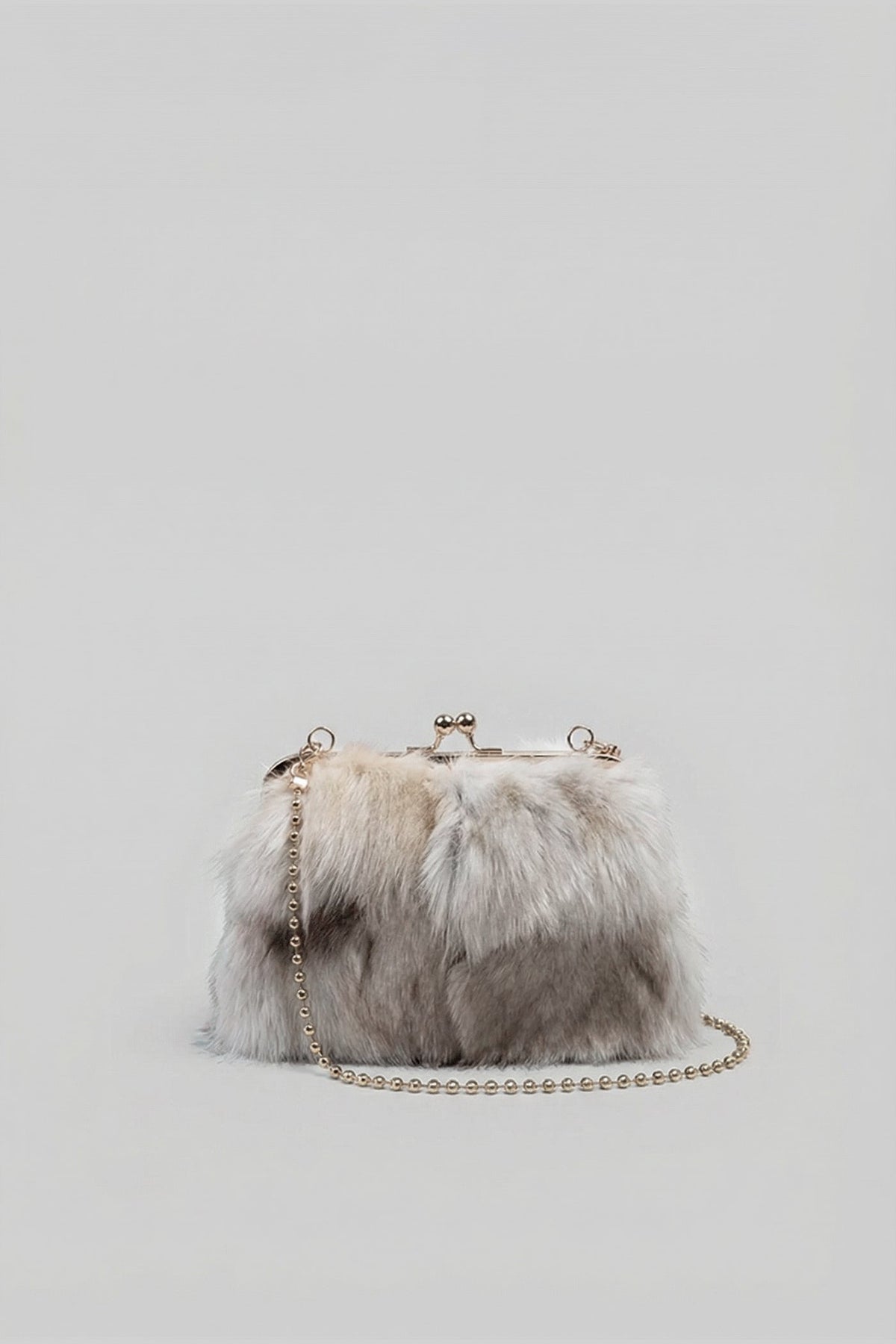 Faux Fur Clutch Bag with Kiss-Lock Closure – Khaki – view 1
