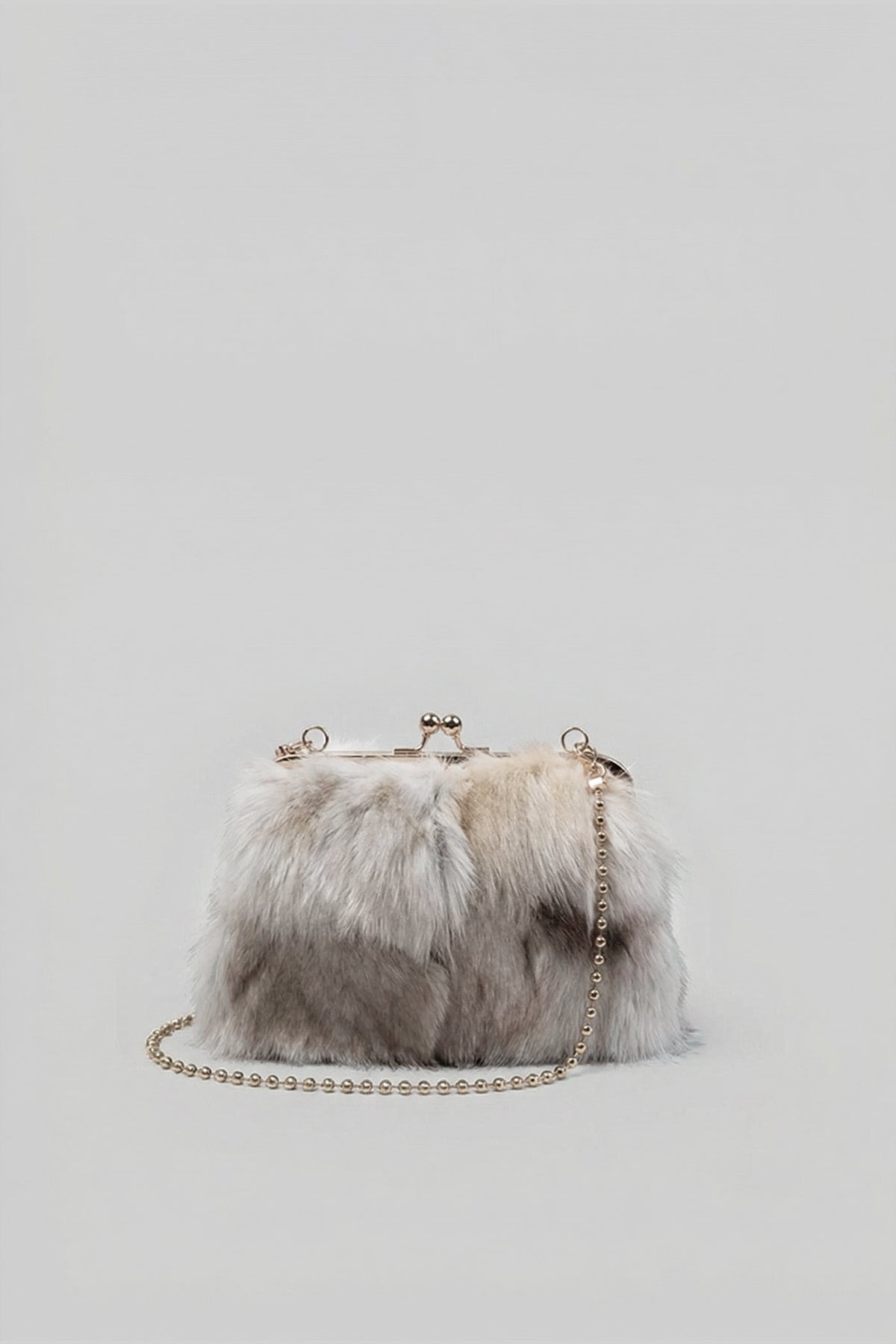 Faux Fur Clutch Bag with Kiss-Lock Closure – Khaki – view 2
