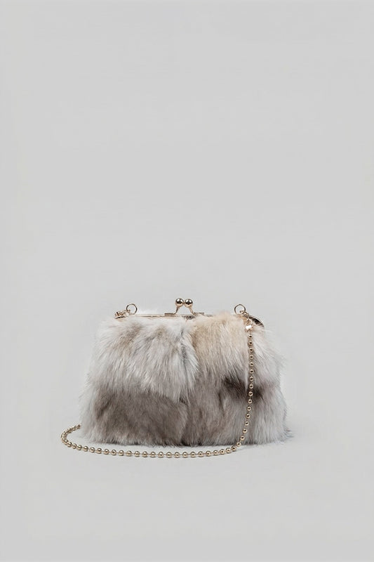 Faux Fur Clutch Bag with Kiss-Lock Closure – Khaki