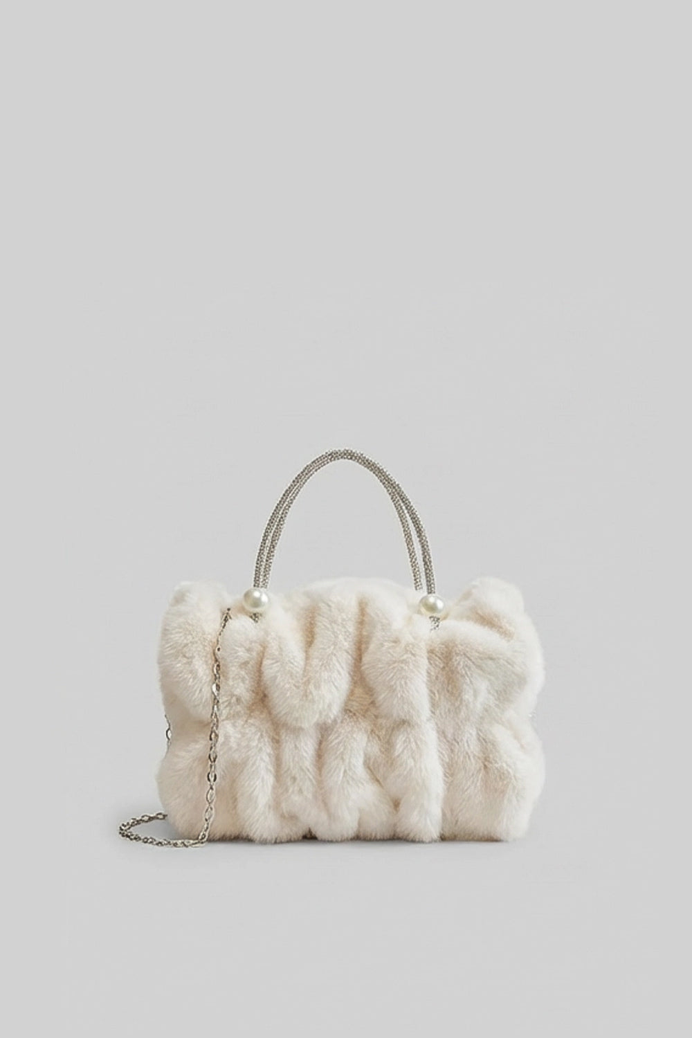 Quilted Faux Fur Mini Bag with Pearl Handle – Ivory – view 1