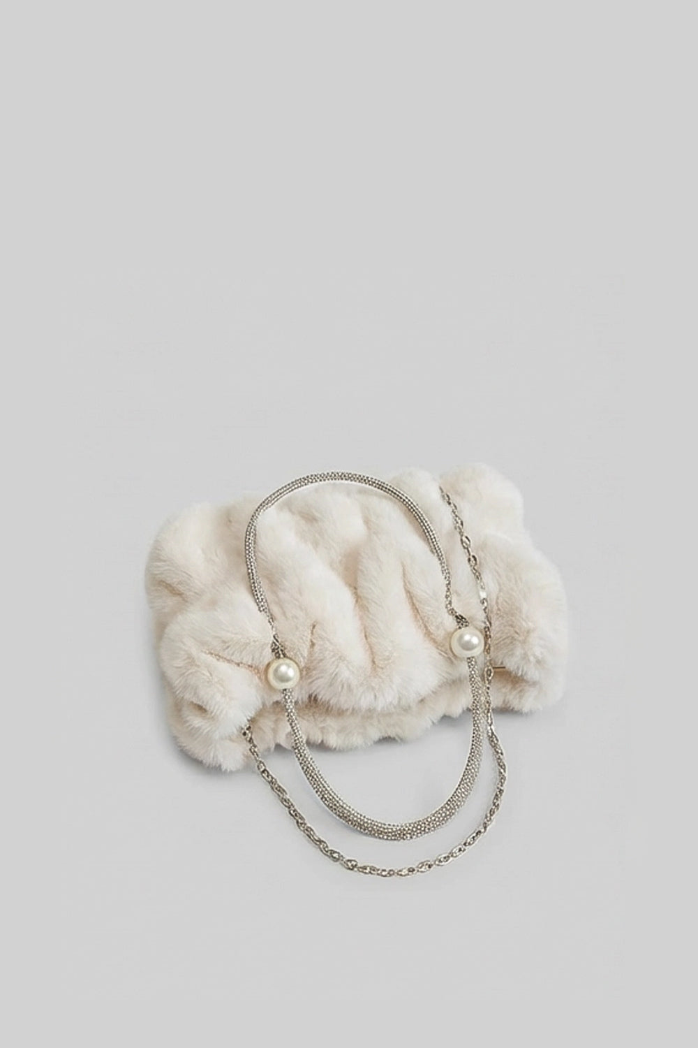 Quilted Faux Fur Mini Bag with Pearl Handle – Ivory