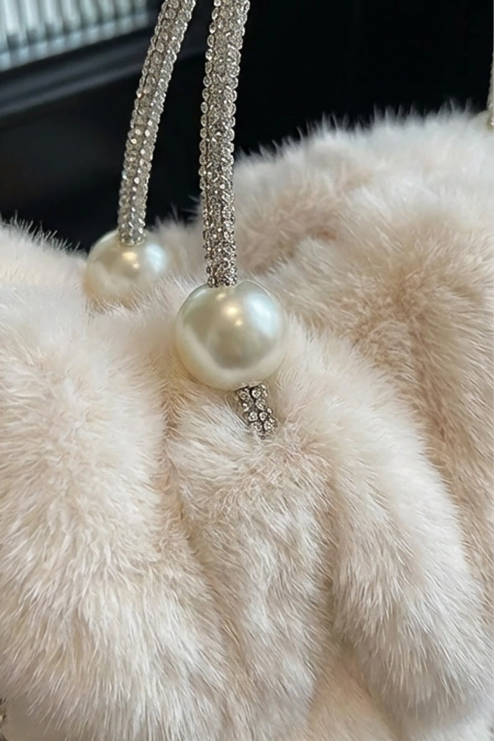 Quilted Faux Fur Mini Bag with Pearl Handle – Ivory