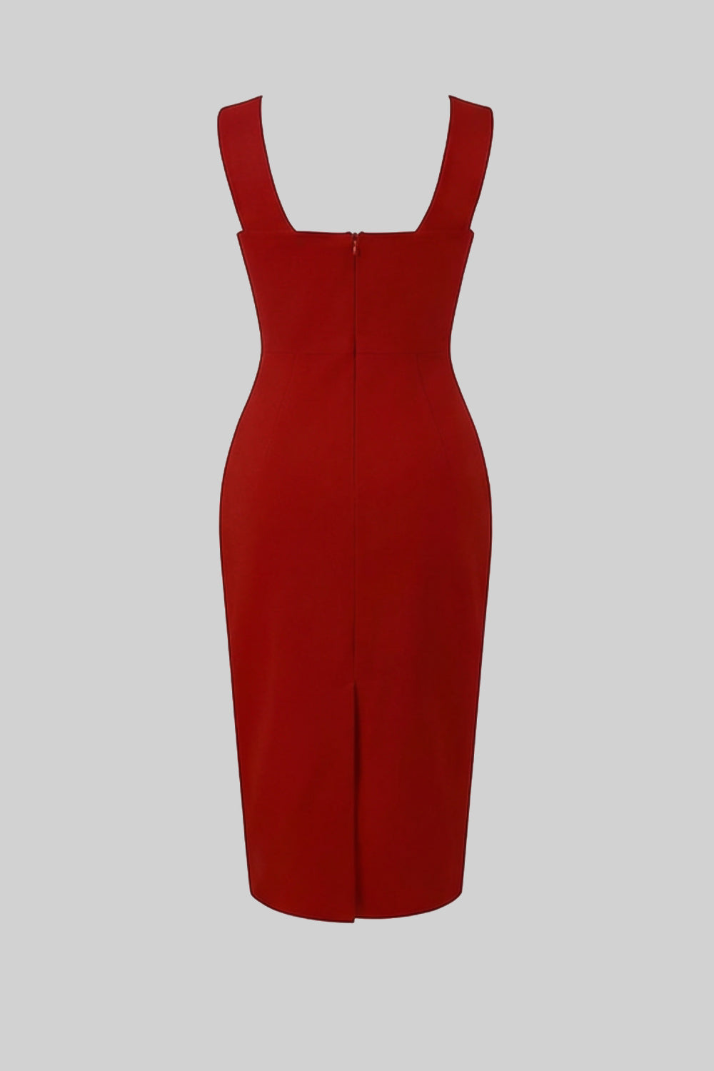 Structured V-Neck Midi Dress with Floral Shoulder Appliqué – Red – view 5