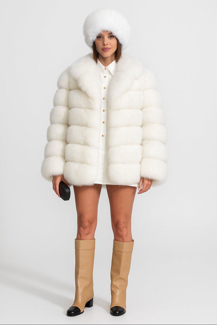 Tiered Cropped Jacket with Oversized Shawl Collar – White – view 1