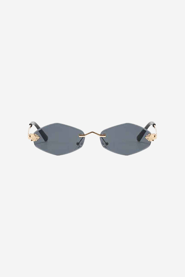 Rimless Hexagon Sunglasses with Gold Patterned Temples – Black – view 3