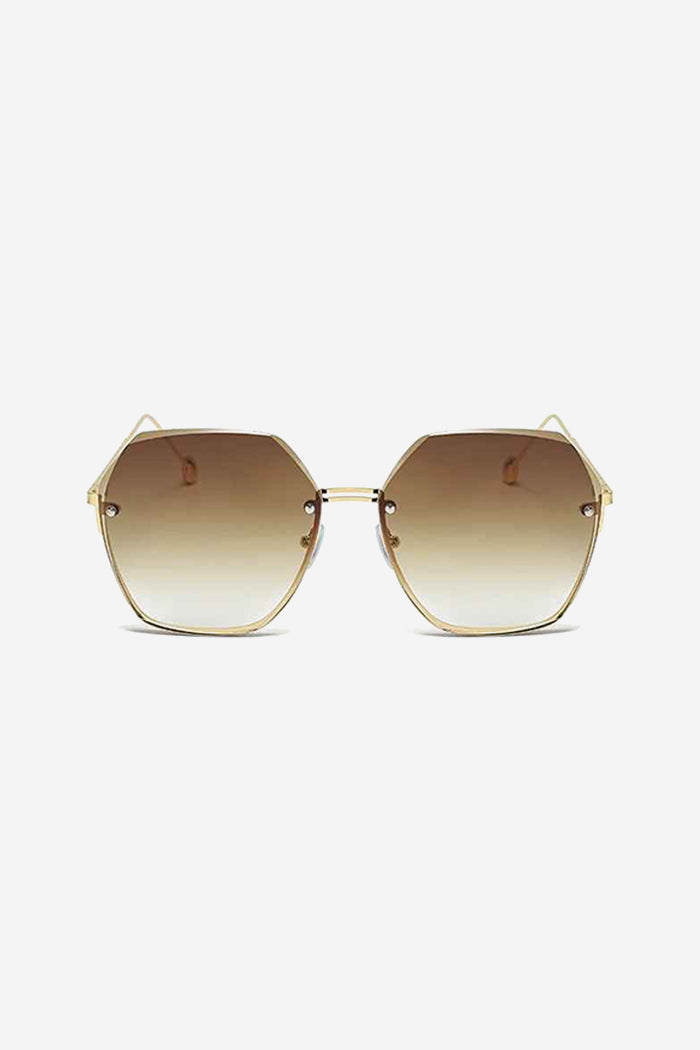 Oversized Hexagon Sunglasses with Ultra-Thin Gold Frame – Brown – view 3