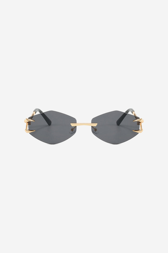 Rimless Geometric Sunglasses with Spiked Gold Temples – Black – view 3