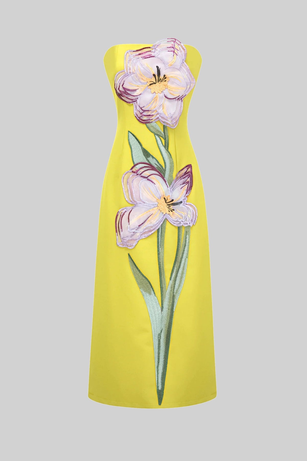 Strapless Column Maxi Dress with Oversized Iris Print – Yellow – view 2
