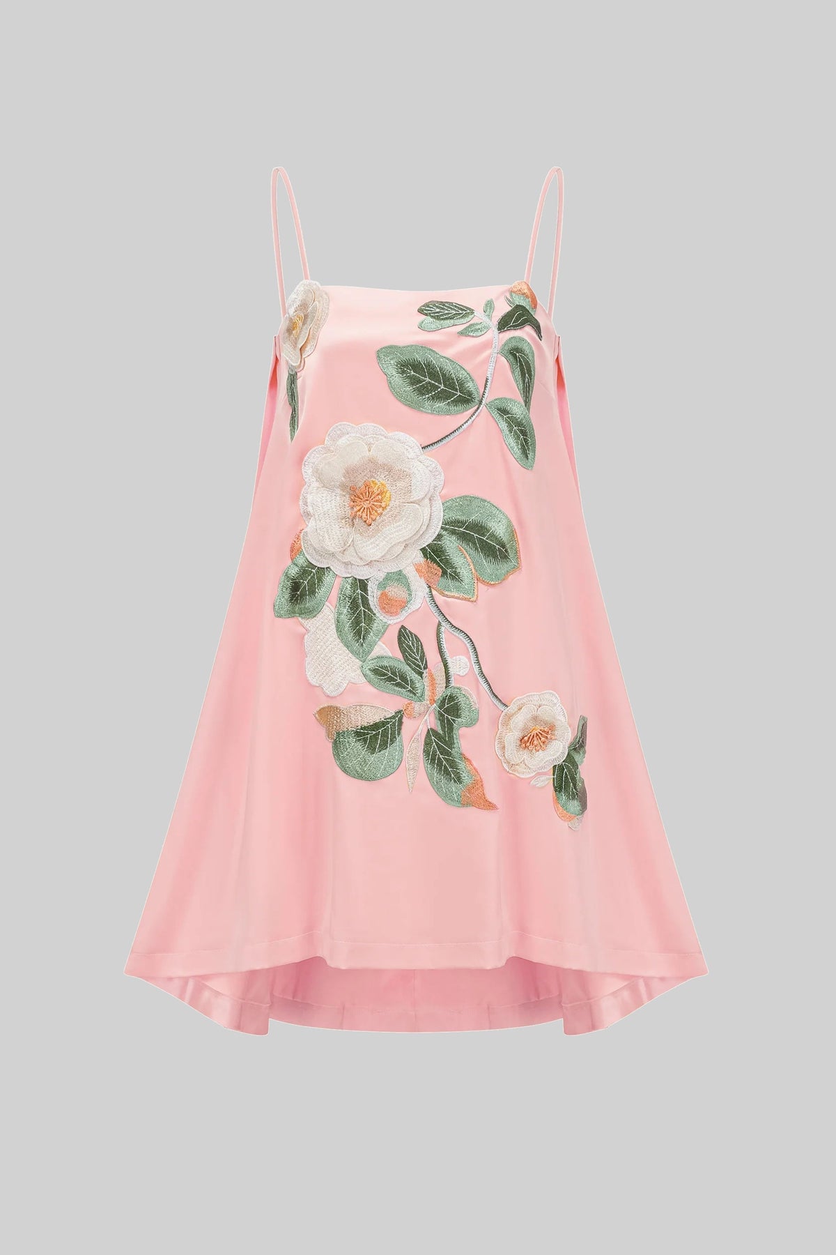A-Line Mini Dress with Spaghetti Straps and 3D Camellia – Pink