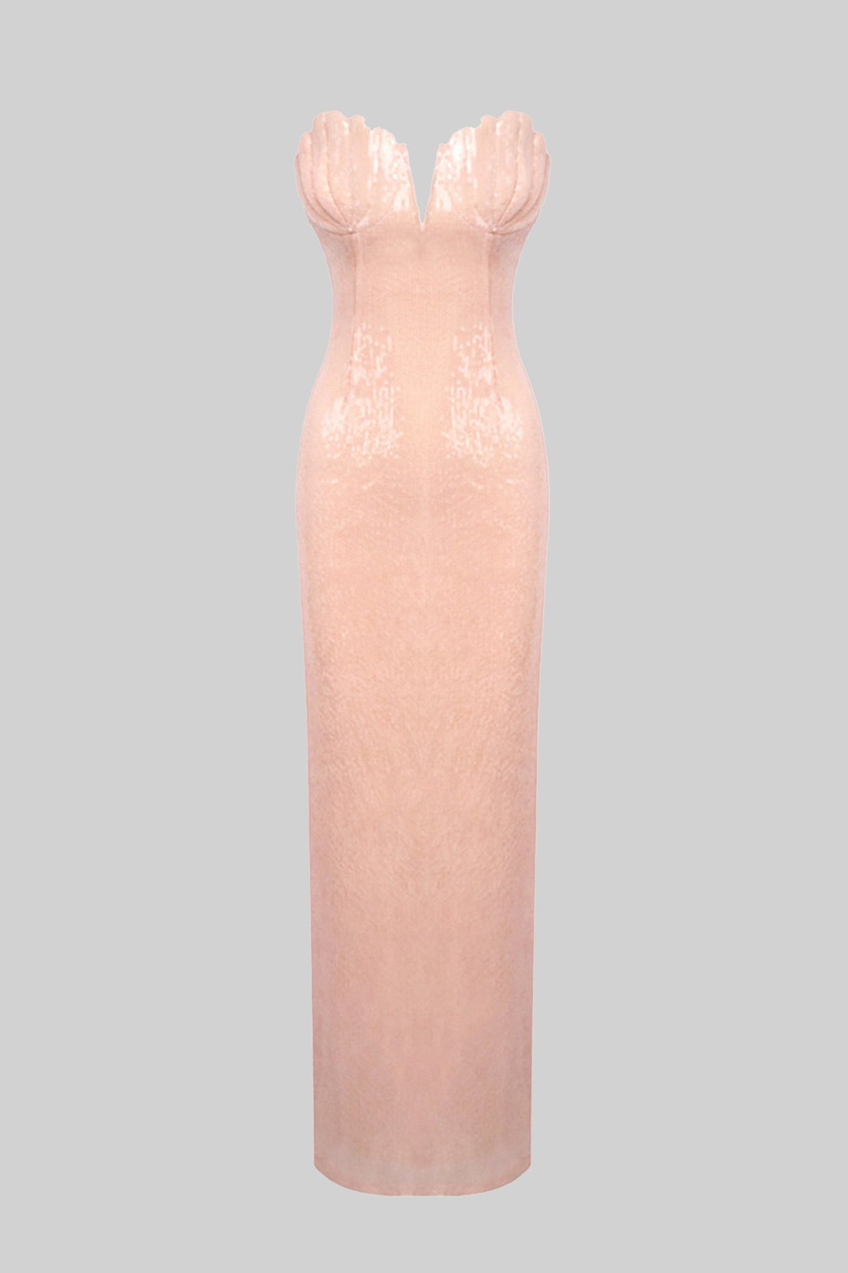 Strapless Sweetheart Sequin Mermaid Gown with Back Slit – Blush – view 5