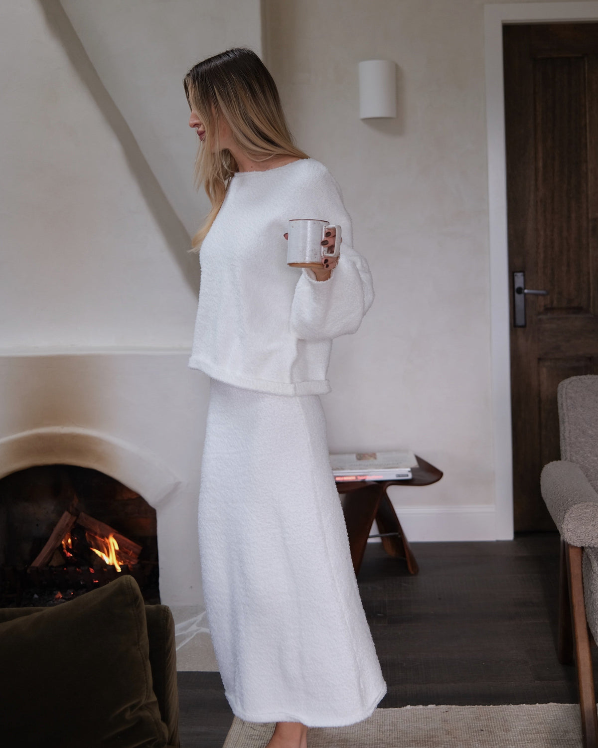 Cohen Elasticated Waist A-Line Knit Midi Skirt – Off White – view 6