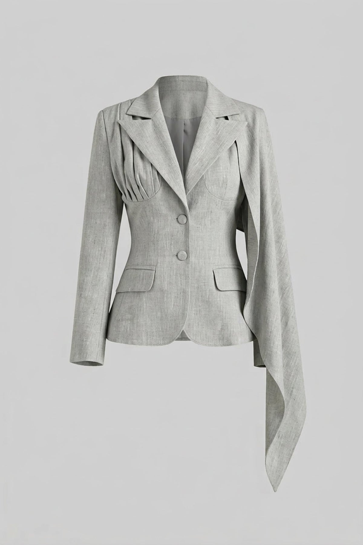 Tailored Blazer with Asymmetric Draped Cape Panel – Grey – view 2