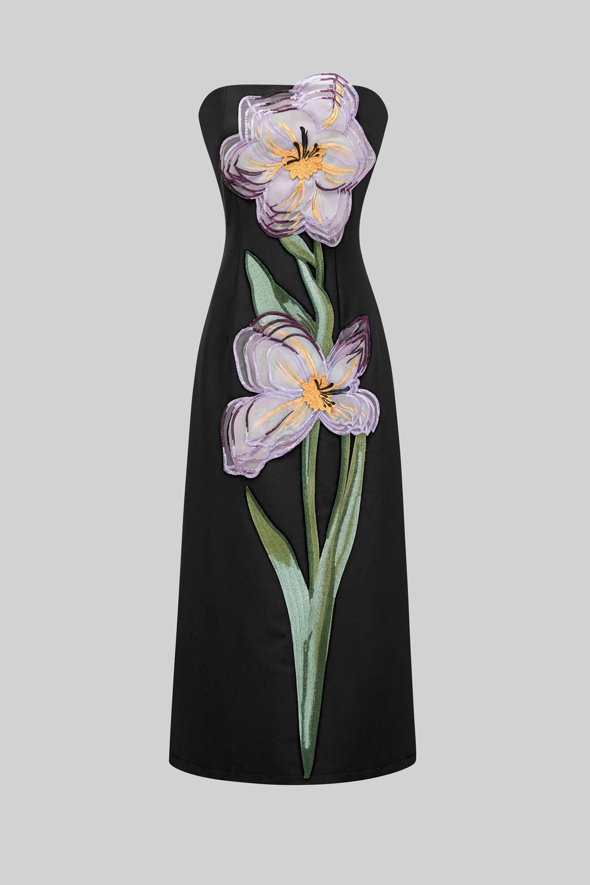 Strapless Iris Floral Print Column Maxi Dress – Black – view 2