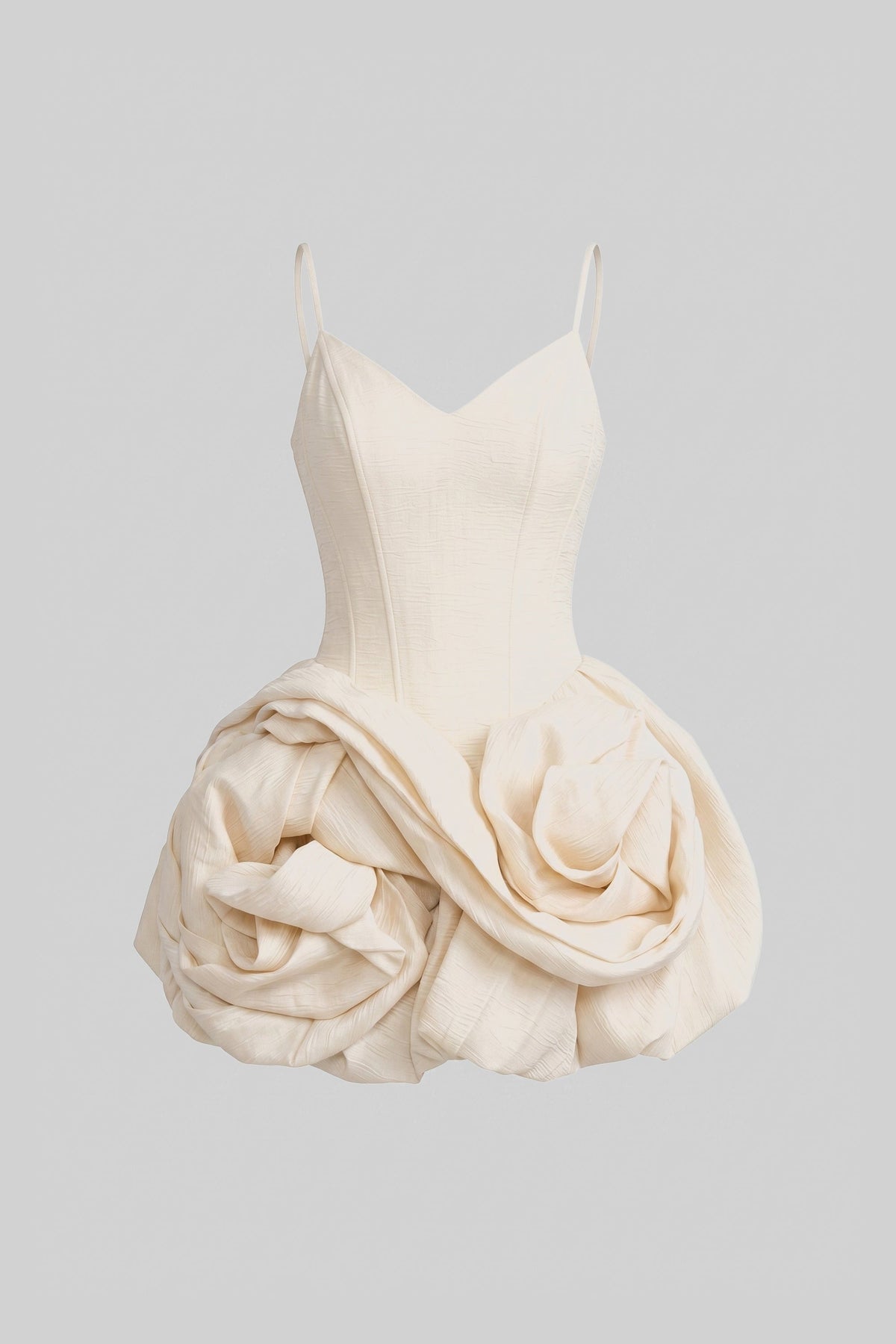Spaghetti Strap Velvet Mini Dress with 3D Rose Skirt – Ivory – view 2