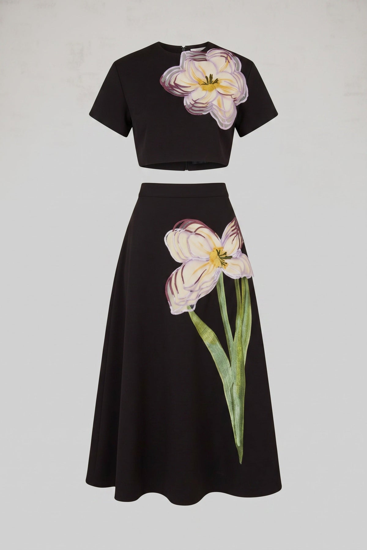 Iris Floral Print Crop Top and A-Line Maxi Skirt Co-ord Set – Black – view 2