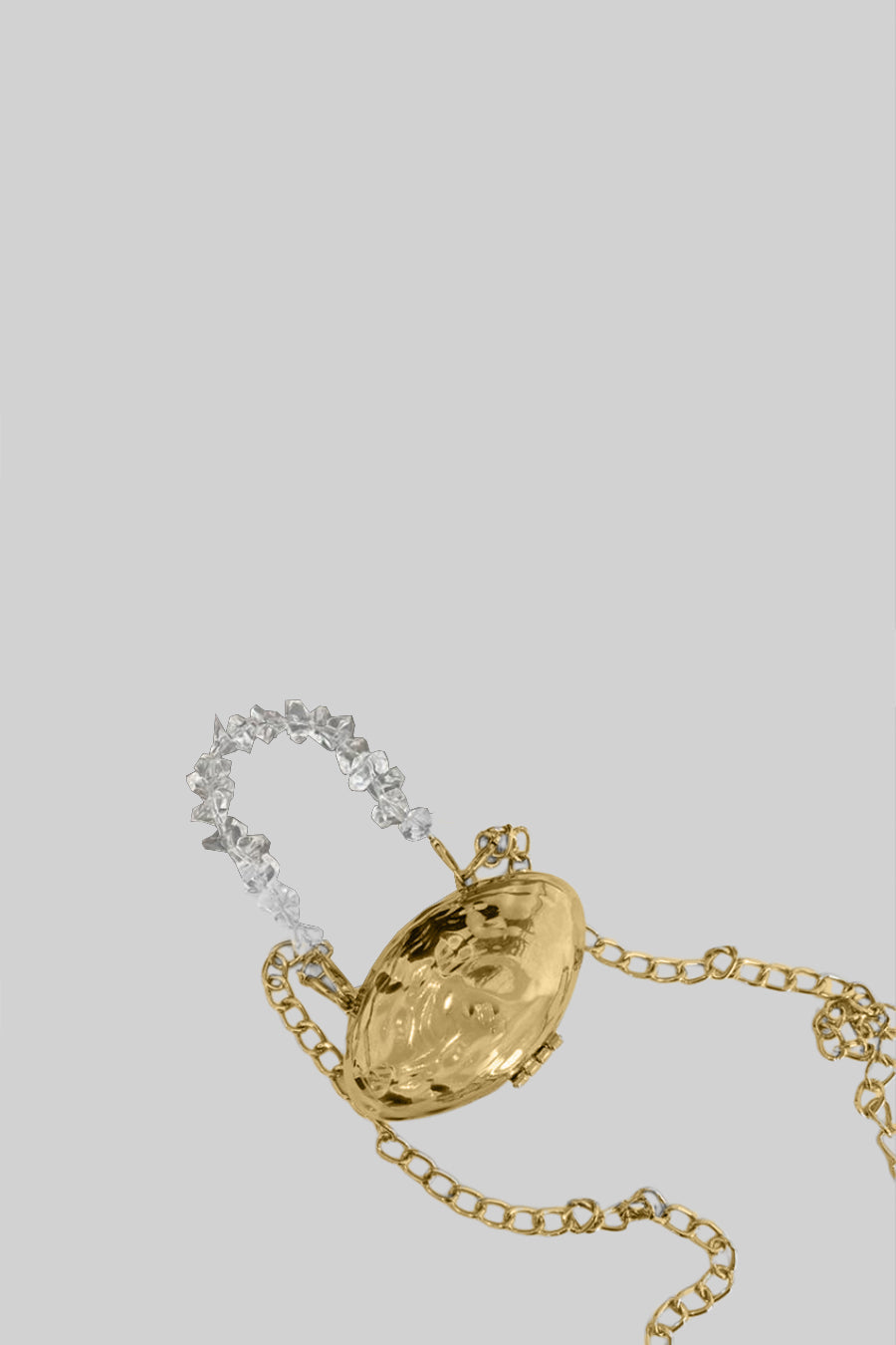 Mini Oval Shell Bag with Crystal Embellishments – Gold