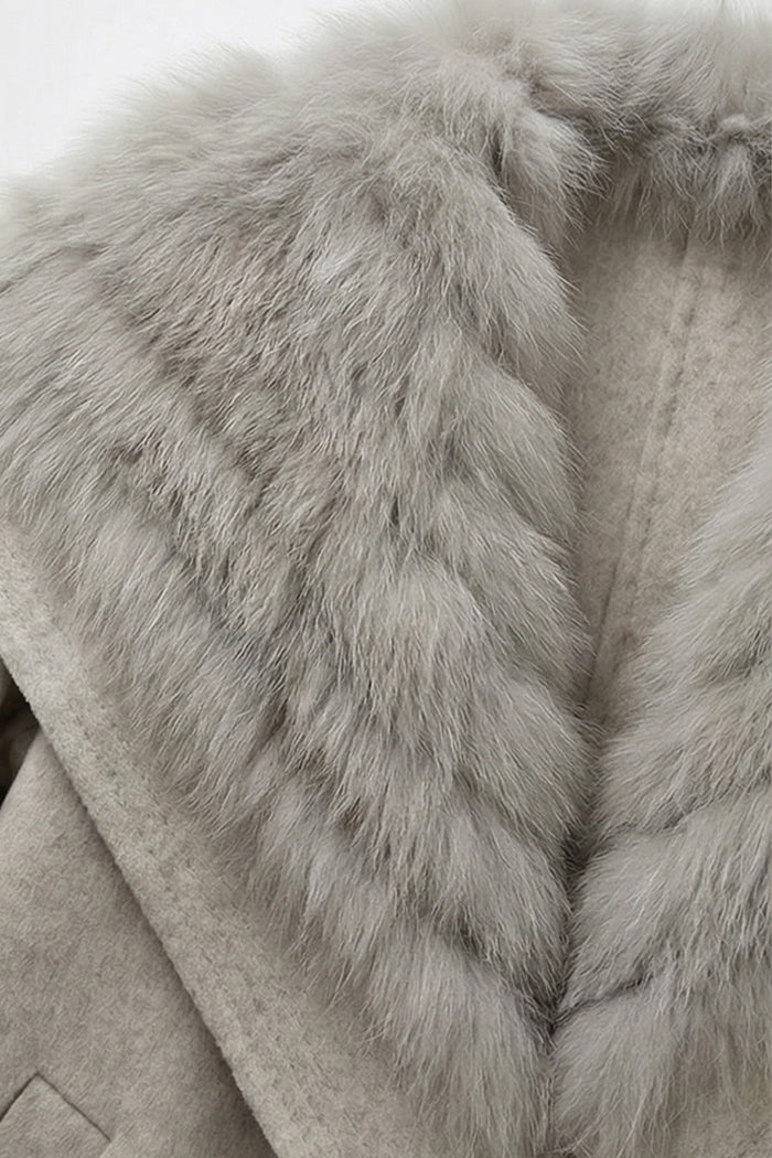 Wool Blend Coat with Oversized Shawl Collar and Belt – Light Grey – view 5
