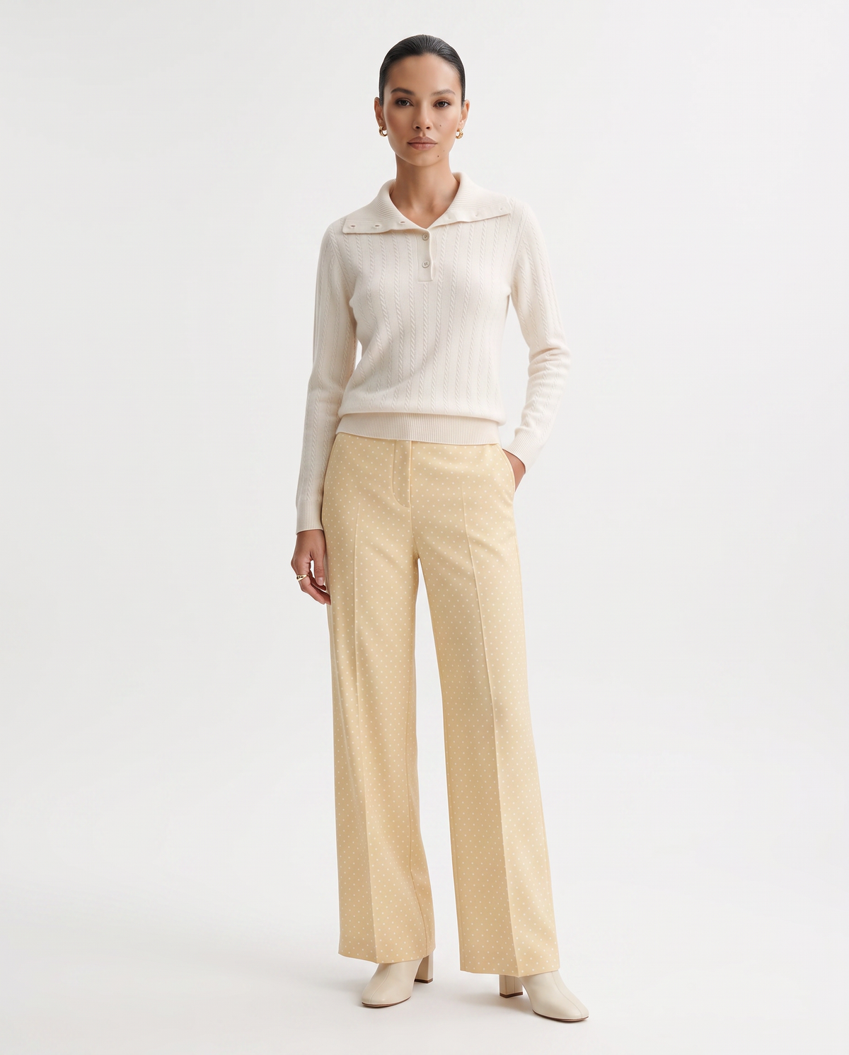 Pure Cashmere Button Polo Collar Jumper with Shaped Waist – view 15