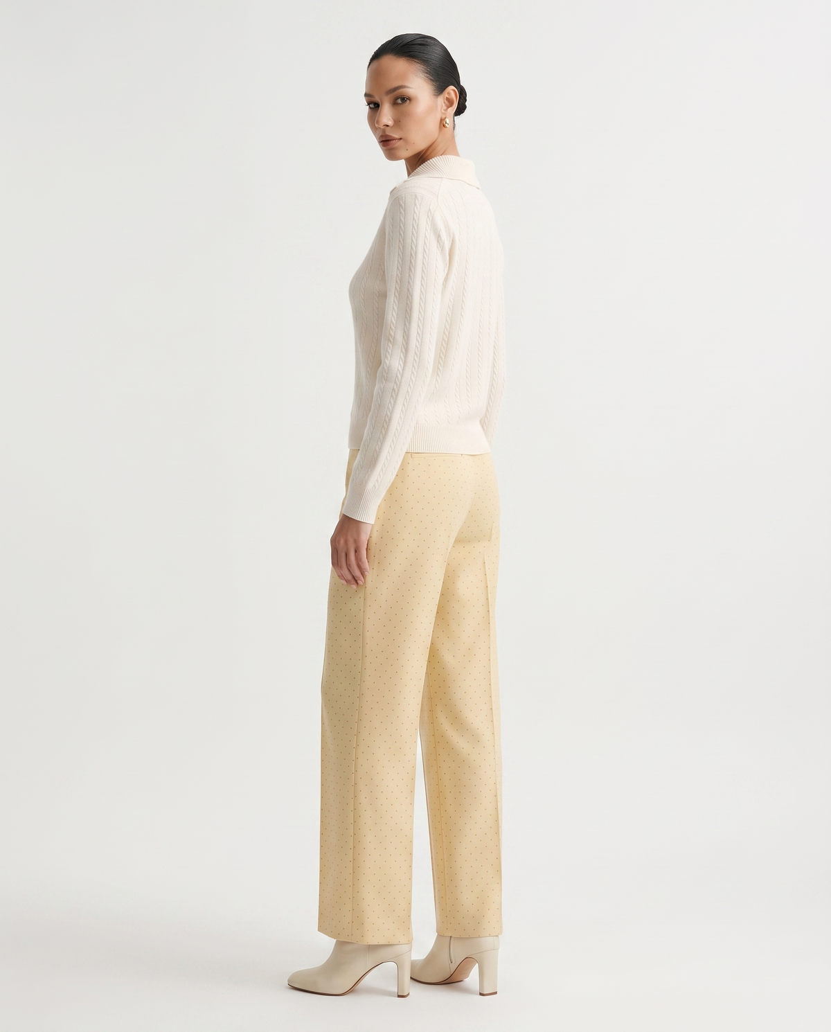 Pure Cashmere Button Polo Collar Jumper with Shaped Waist – view 13