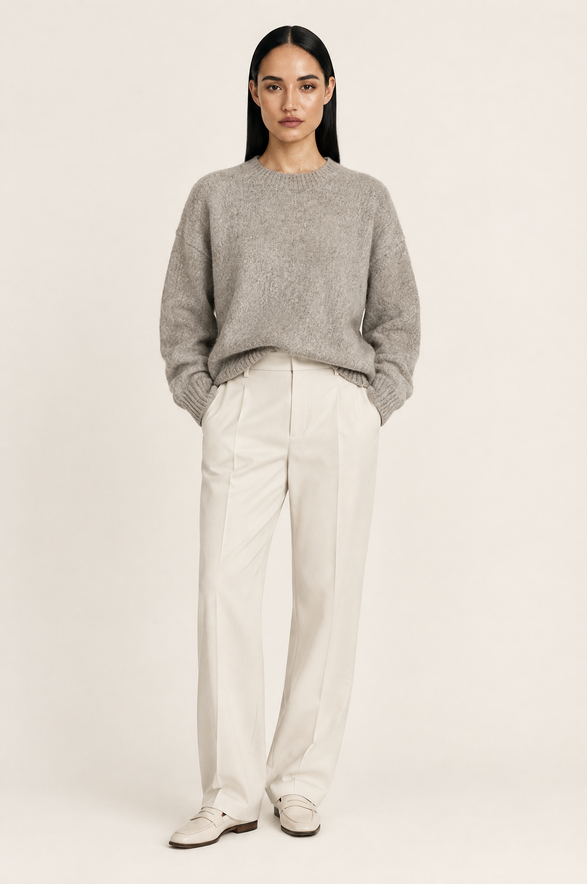 Vintage-Inspired Oversized Patterned Alpaca Blend Jumper worn by model