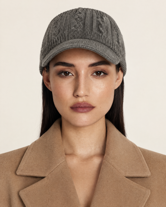 Breathable Double Layer Knit Pure Cashmere Cap worn by model