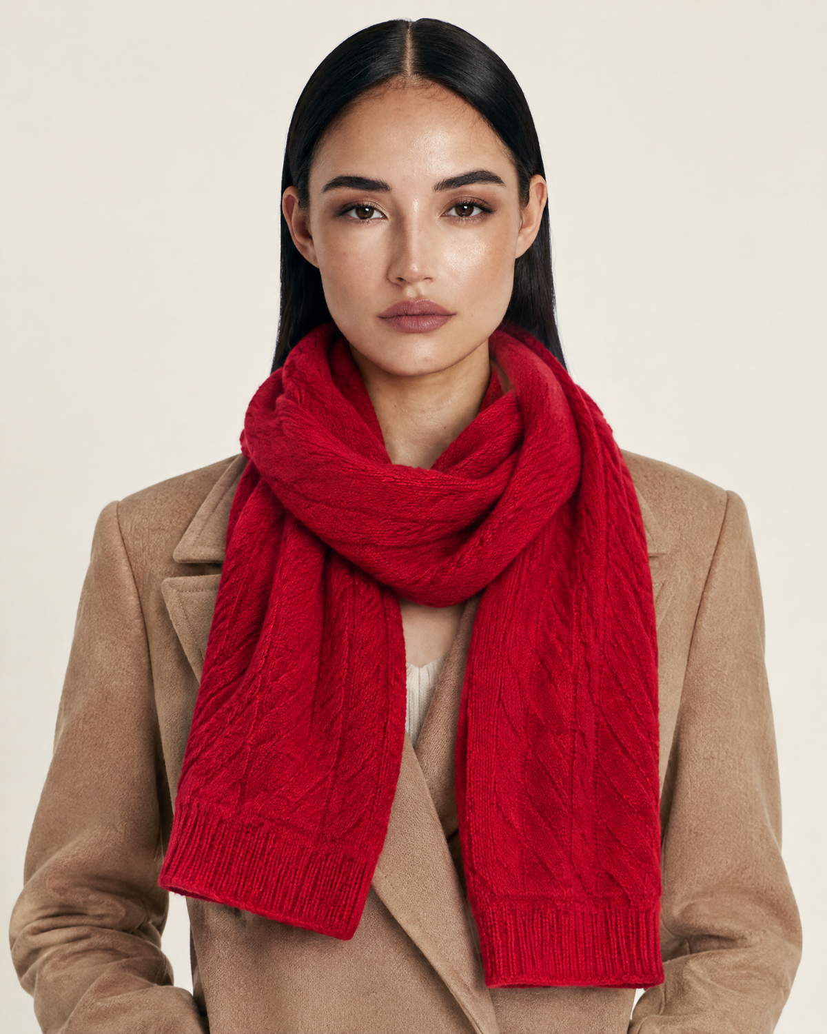 Thickened Long Scarf in 100% Pure Cashmere for Extra Warmth worn by model