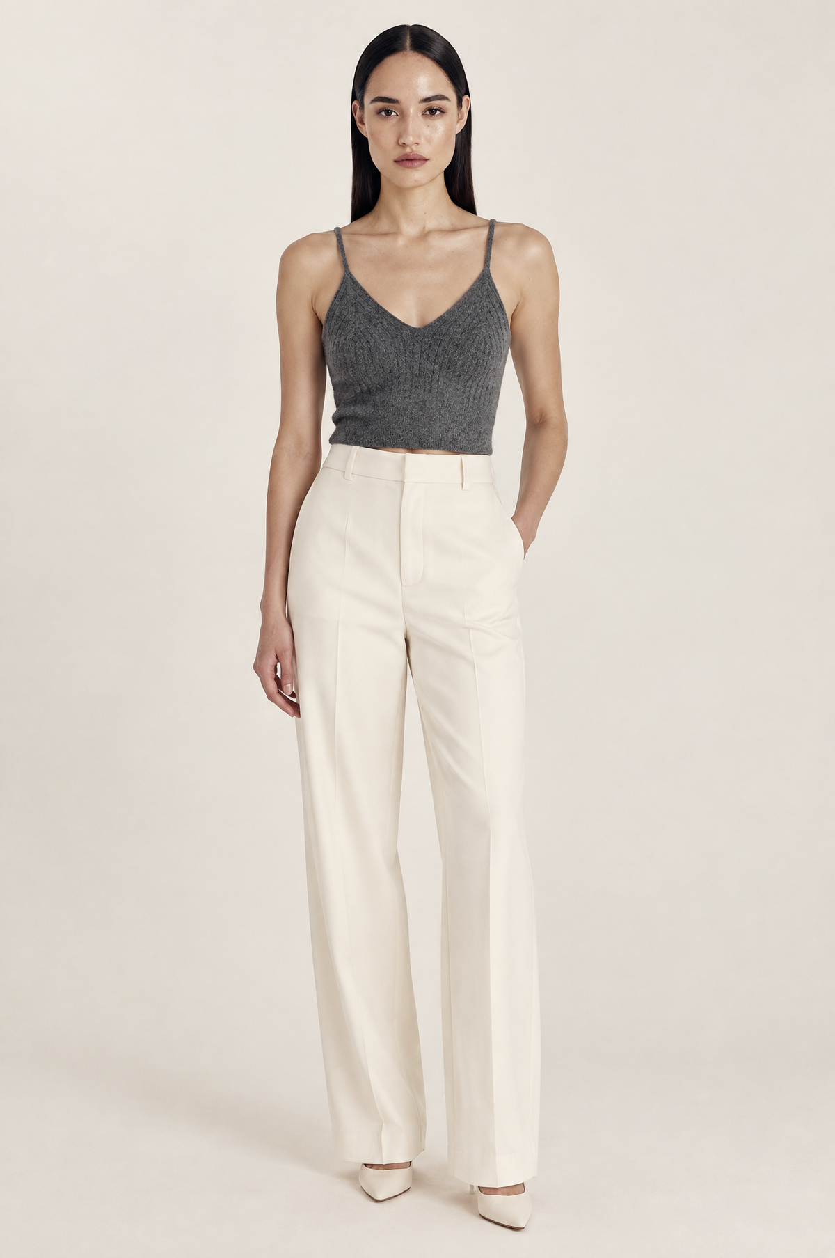 Lightweight Pure Cashmere Knitted Layering Vest Top worn by model