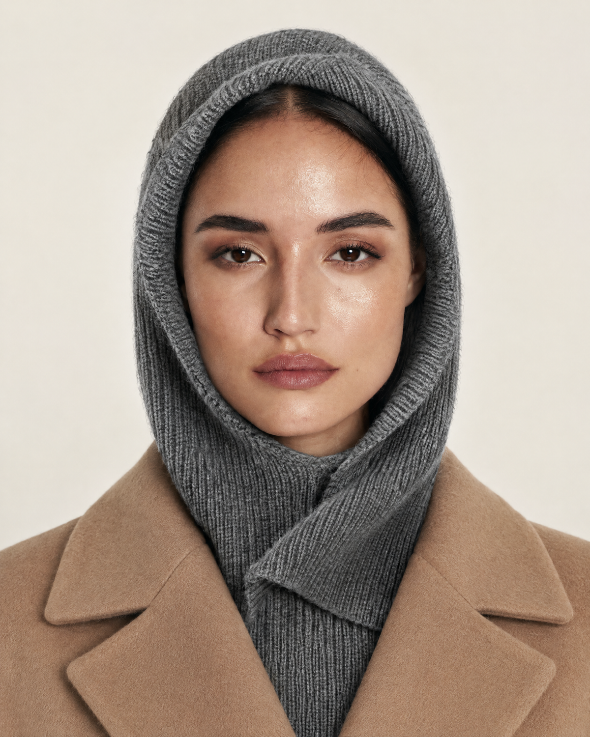 Knitted Pure Cashmere Neck Cap with Ear Protection worn by model