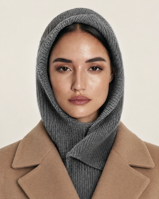 Knitted Pure Cashmere Neck Cap with Ear Protection worn by model