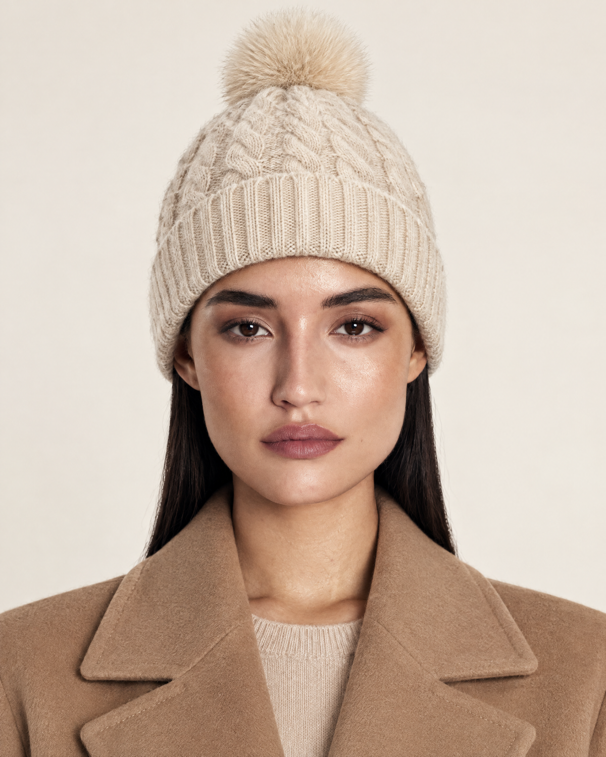 Soft Stretchy Knitted Pure Cashmere Winter Hat worn by model